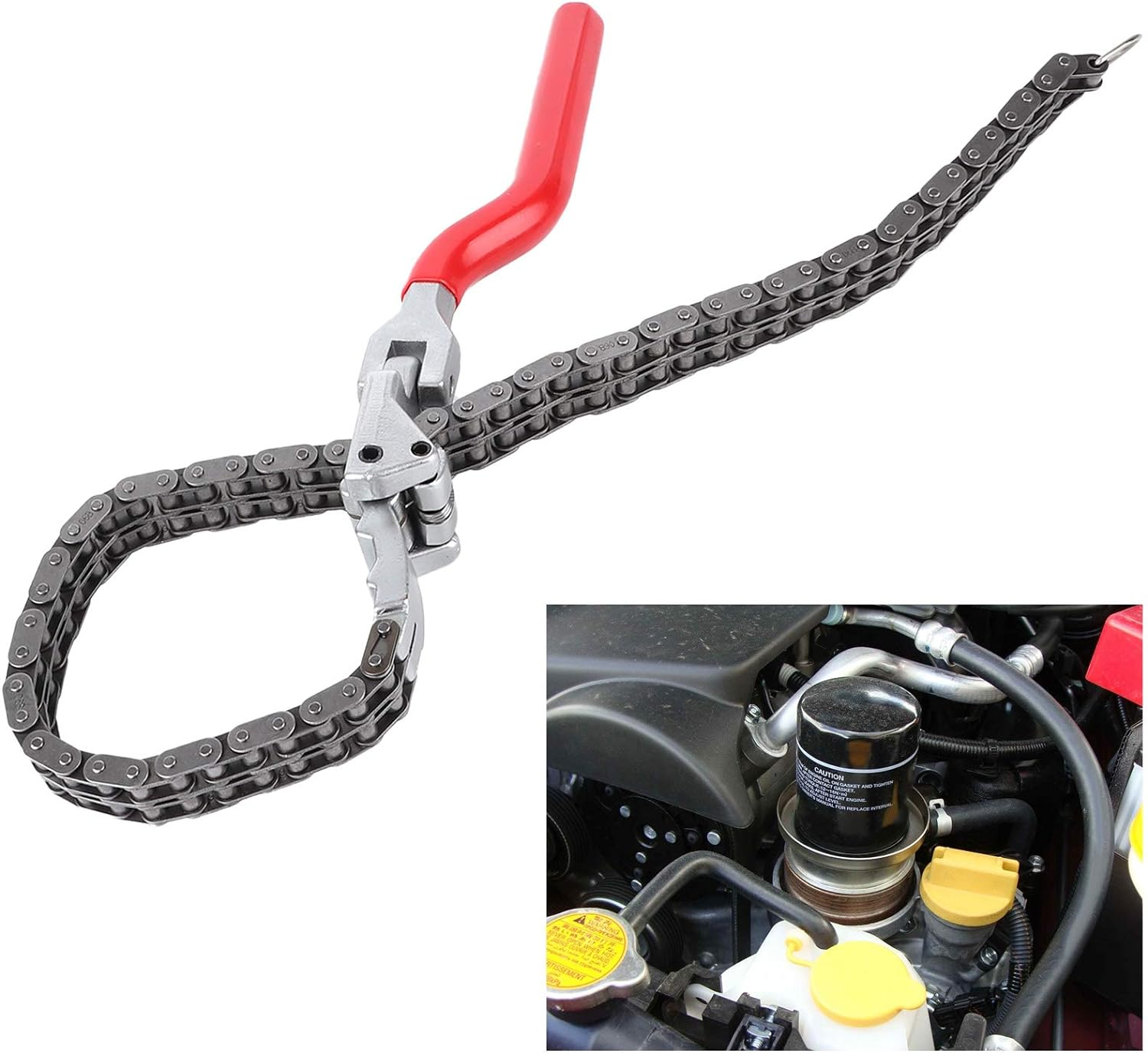 Oil Filter Wrench, 13.8In Universal Adjustable Oil Filter Pliers with 20.5In Chain, Chain Type Wrench Spanner for 2.4‑6.3In Diameter Canister‑Type Filters, Auto Repairing Removal Tool image number 4