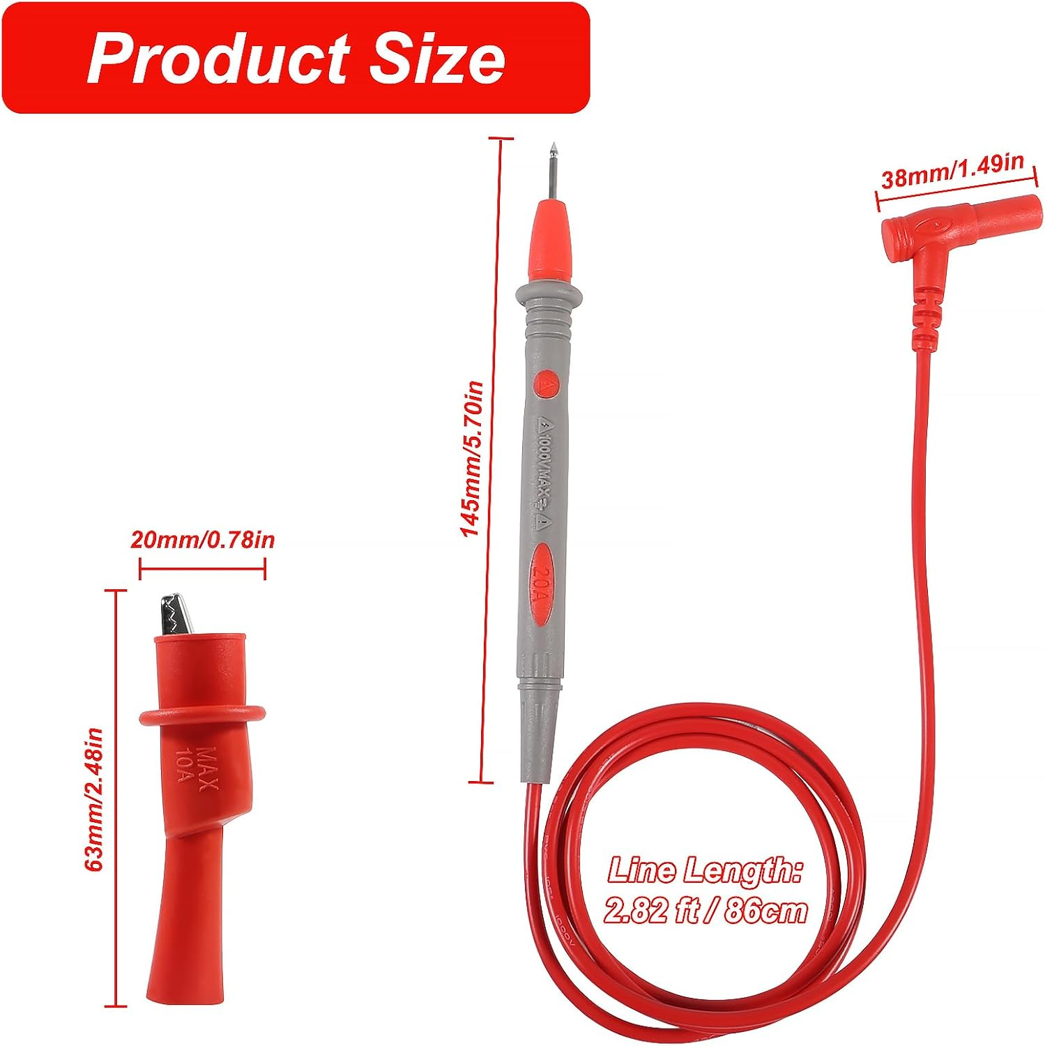 QCCAN Soft Silicone Electrician Test Leads Kit CAT III 1000V, Multimeter Leads 20A, Digital Multimeter Probes Electrical Test Probe, Multimeter Test Leads with 2PCS 1000V 10A Crocodile Clips image number 1