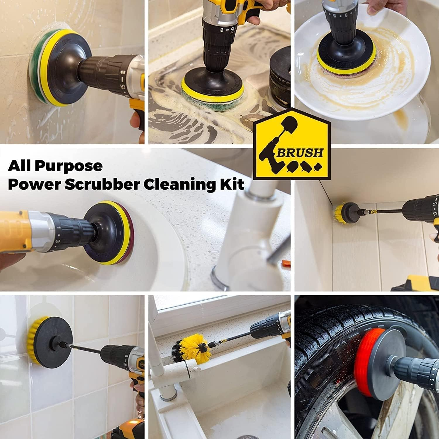45 Piece Drill Brush Attachment Set Scrub Pads Scouring Pads Power Scrubber Brush with Extend Long Attachment All Purpose Clean for Grout, Tiles, Sinks, Bathtub, Bathroom, Kitchen image number 3