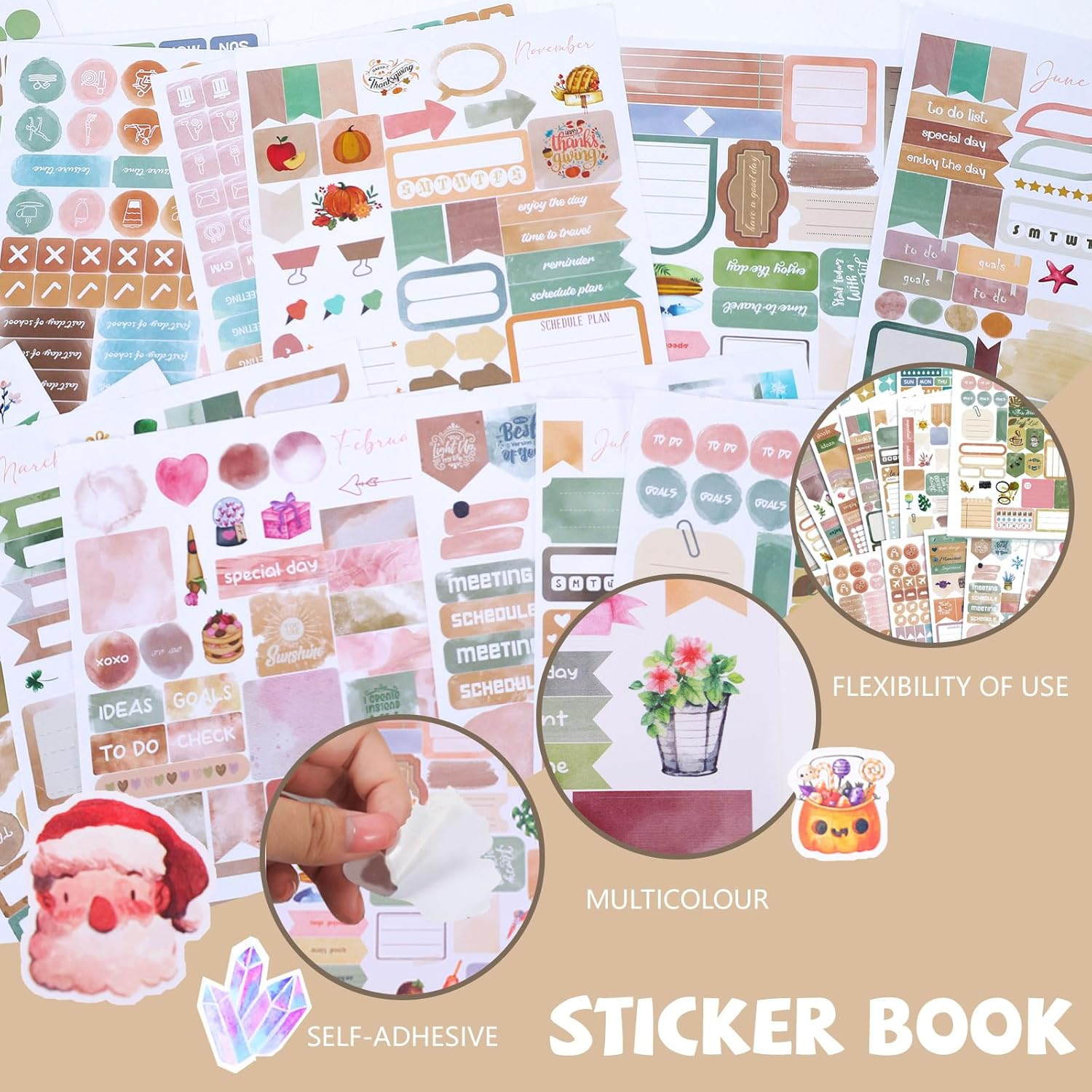 24 Sheets Boho Budget Planner Stickers for Calendars and Planners - Month Stickers (Watercolour) image number 6