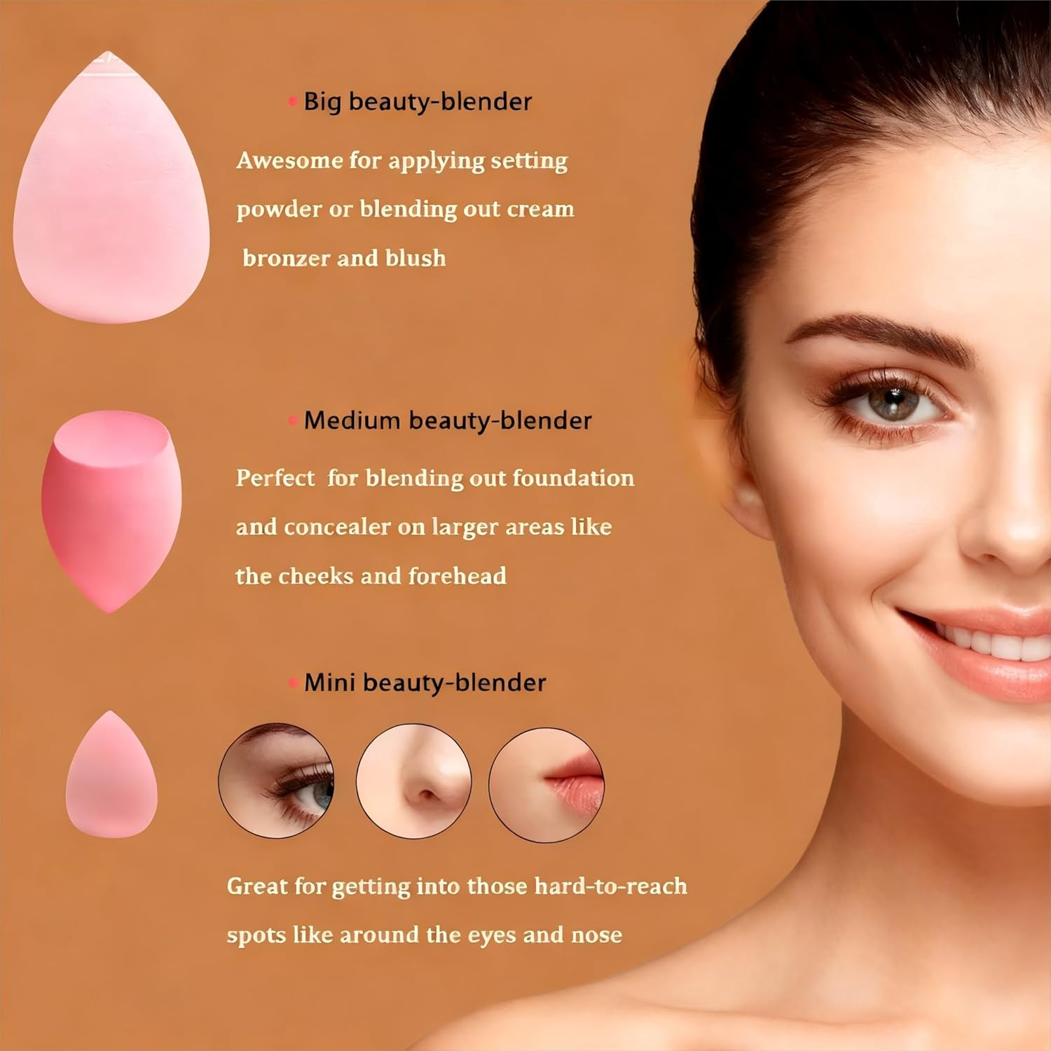 7 Pcs Makeup Sponge Blender Set 5 Shapes Beauty Blender Kit for Liquid Foundation Powder Cream & Sunscreen Latex-Free Cosmetic Applicators with Ergonomic Design image number 4