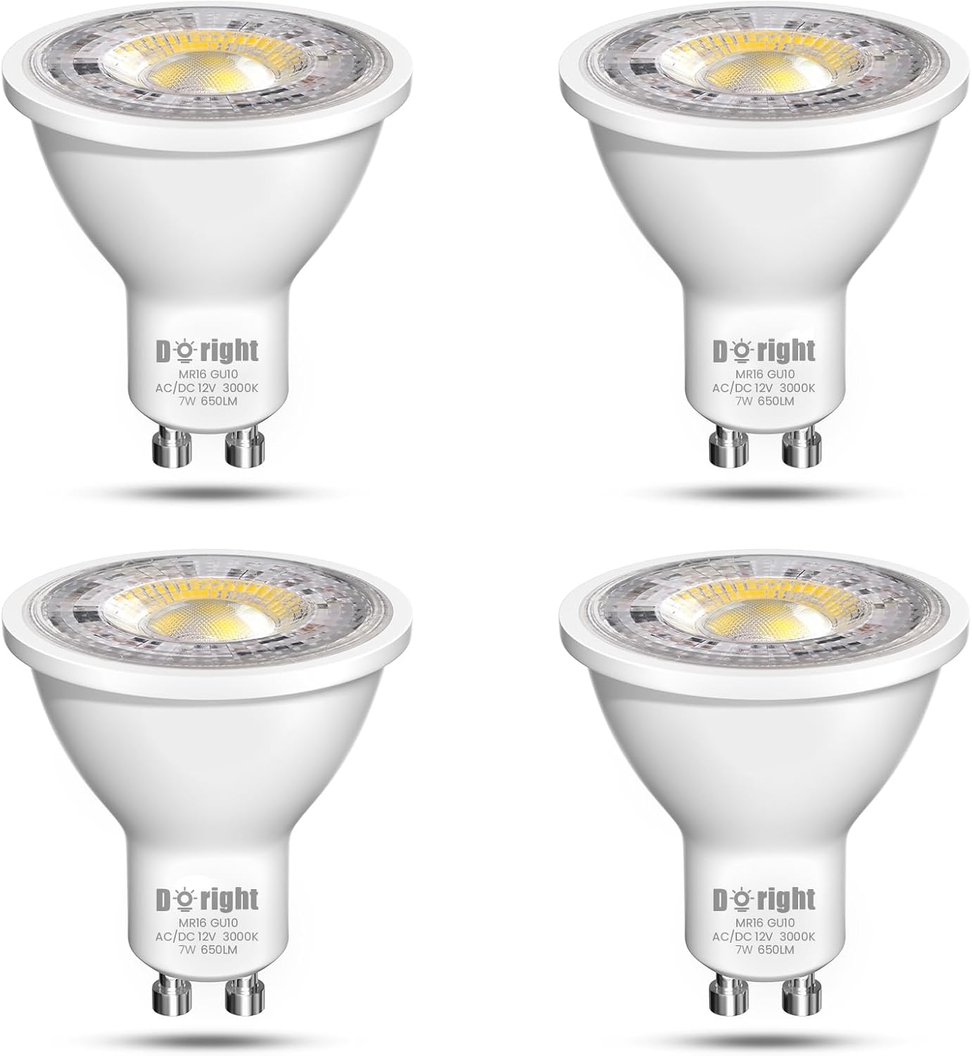 Doright 7W GU10 LED Bulbs Warm White, AC/DC 12V GU10 LED Spotlight Bulb 650Lm 50W 70W MR16 GU10 Halogen Bulbs Equivalent 3000K Warm White GU10 LED Bulbs - 38&deg;Beam Angle Spot - Not-Dimmable 4 Pack image number 1