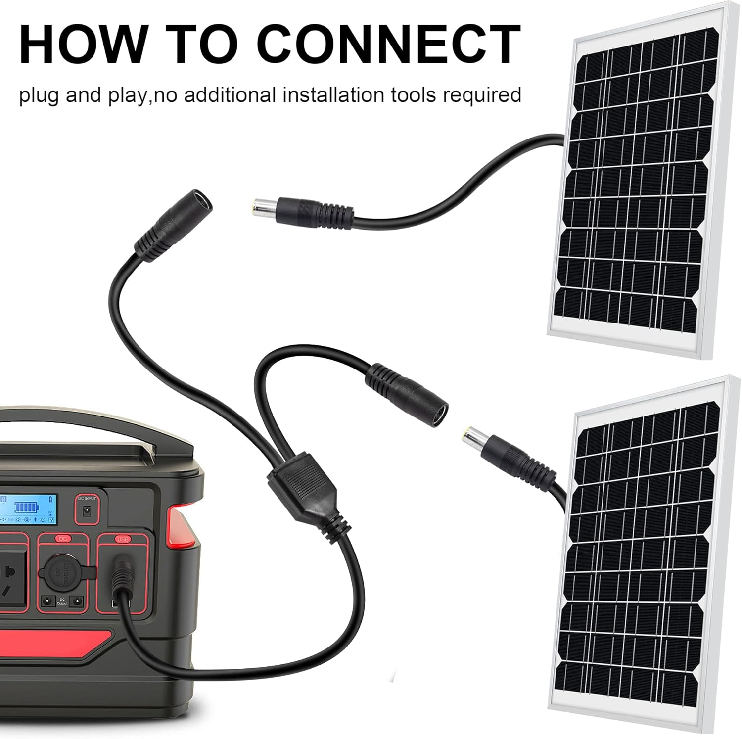RIIEYOCA DC 8Mm Y Branch Parallel Adapter Cable, 3.2FT 14AWG Dc8Mm 1 Male to 2 Female Solar Panel Power Cable,With DC7909 Male Female Converter,For Portable Power Station Solar Panel(1M/3Ft) image number 5