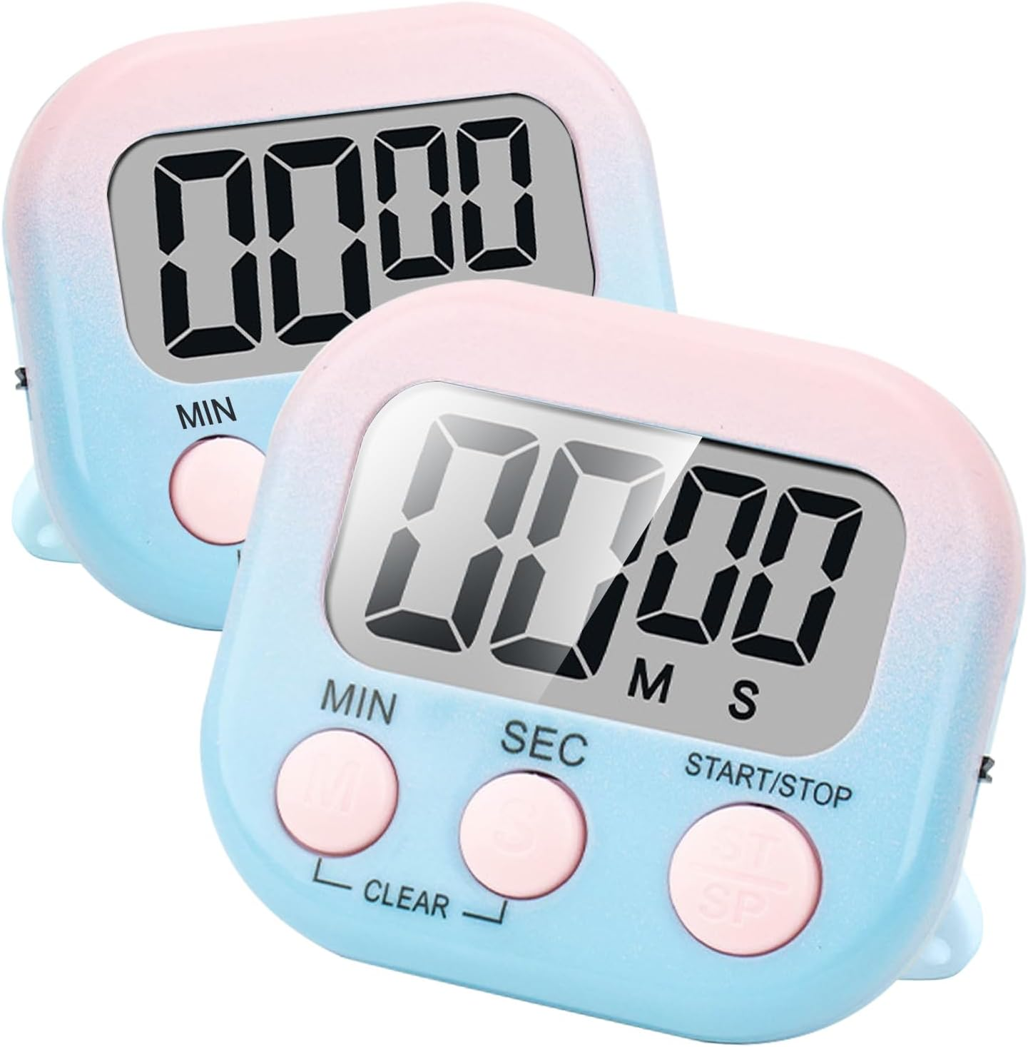 Kitchen Timer,2 Piece Multi-Function Electronic Timer,H HOME-MART Magnetic Digital Timers Big LCD Display the Loud/Silent Switch Countdown Timer (Gradient Blue Purple(2 Pack))