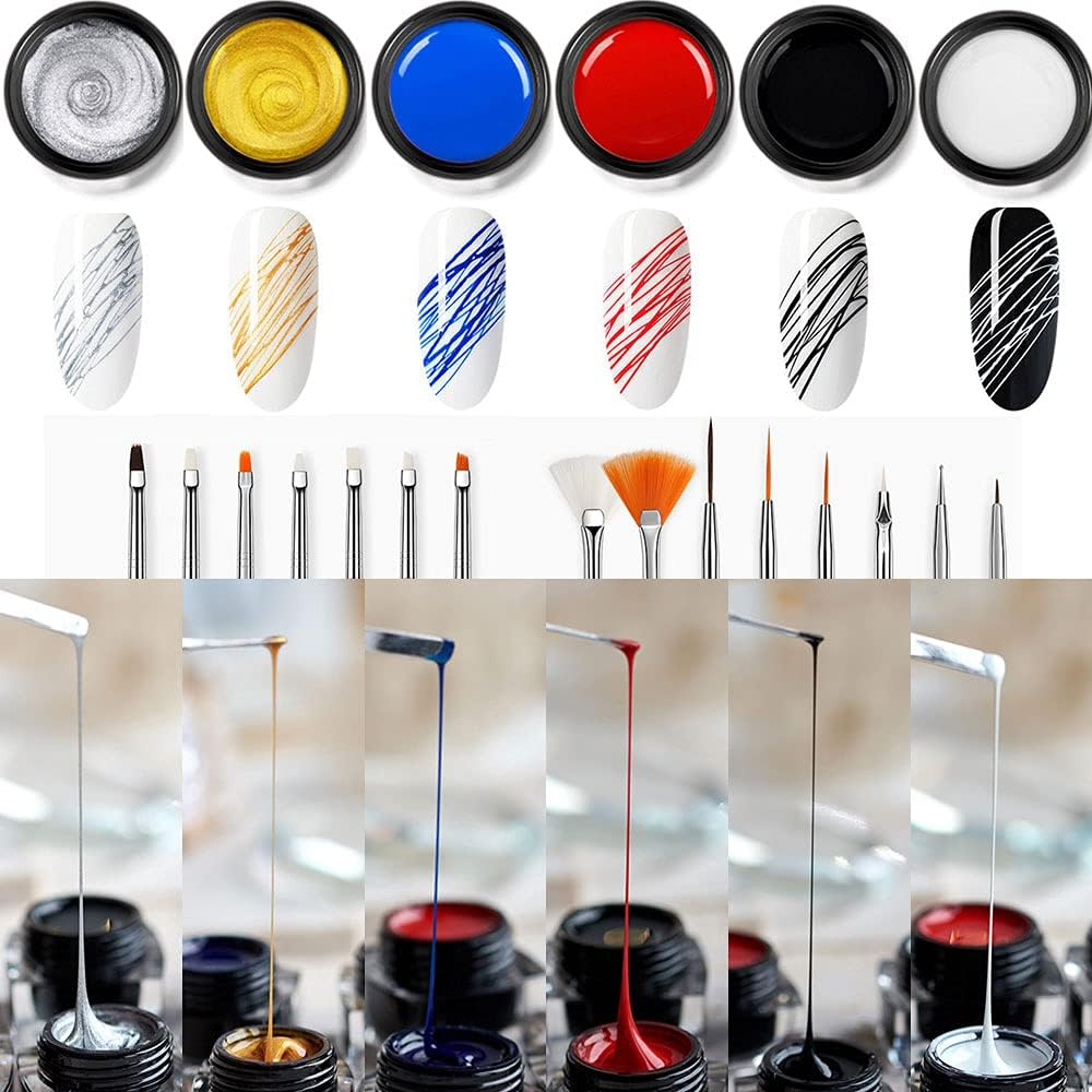 Spider Nail Gel Polish Kit Nail Spider Gel Paint for Nail Art Polish Brush Spider Nail Gel Art Paint for Nails Pulling Line Silk Drawing Painting Uv Led Black White Gel Nail Polish Kit