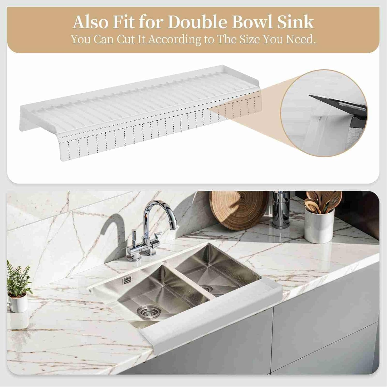 4X20 Silicon Sink Edges Protectors for Kitchen Sink, Kitchen Sink Guard, Expandable Size, Silicon Sink Protector (White) - Gray image number 4