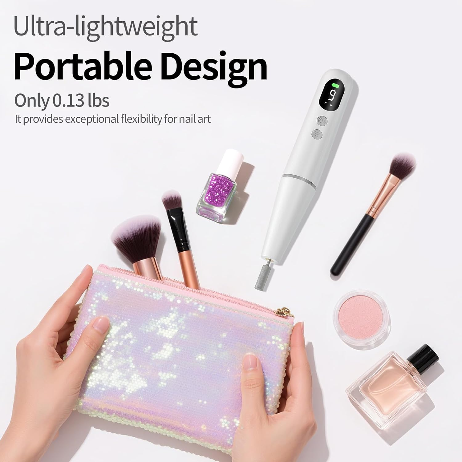 Electric Nail Drill Kit Professional - 9 Speed Cordless Electric Nail File with LED Display, Portable Nail Drill Machine for Acrylic Gel Nails, Hand Feet Trimmer Buffer Tool for Women Men Baby Blue image number 3