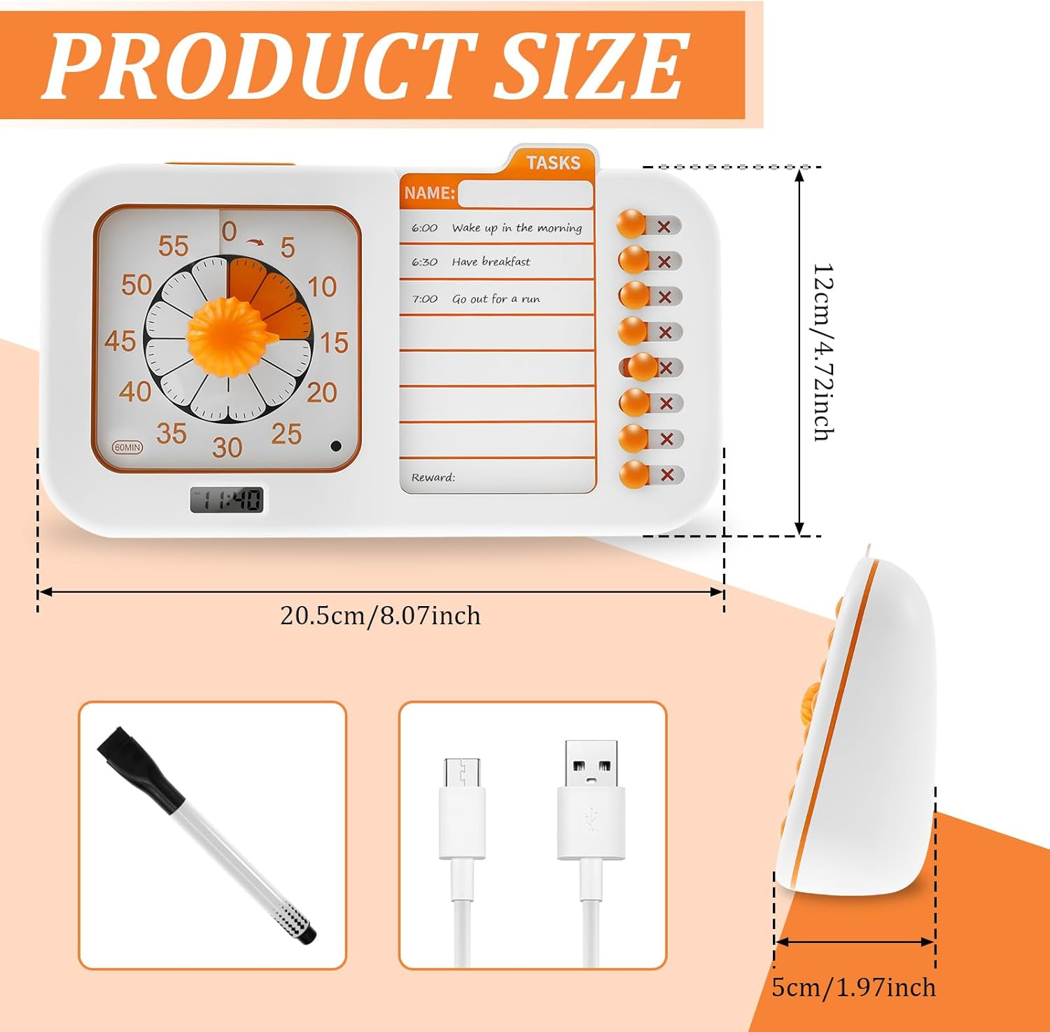 3 in 1 Visual ADHD Timer for Kids & Adults with Planning Board, Task Timer, Chore Chart & Erasable Pen, Visual Schedule Planner for Classroom, Homeschool Supplies, Home, School image number 5