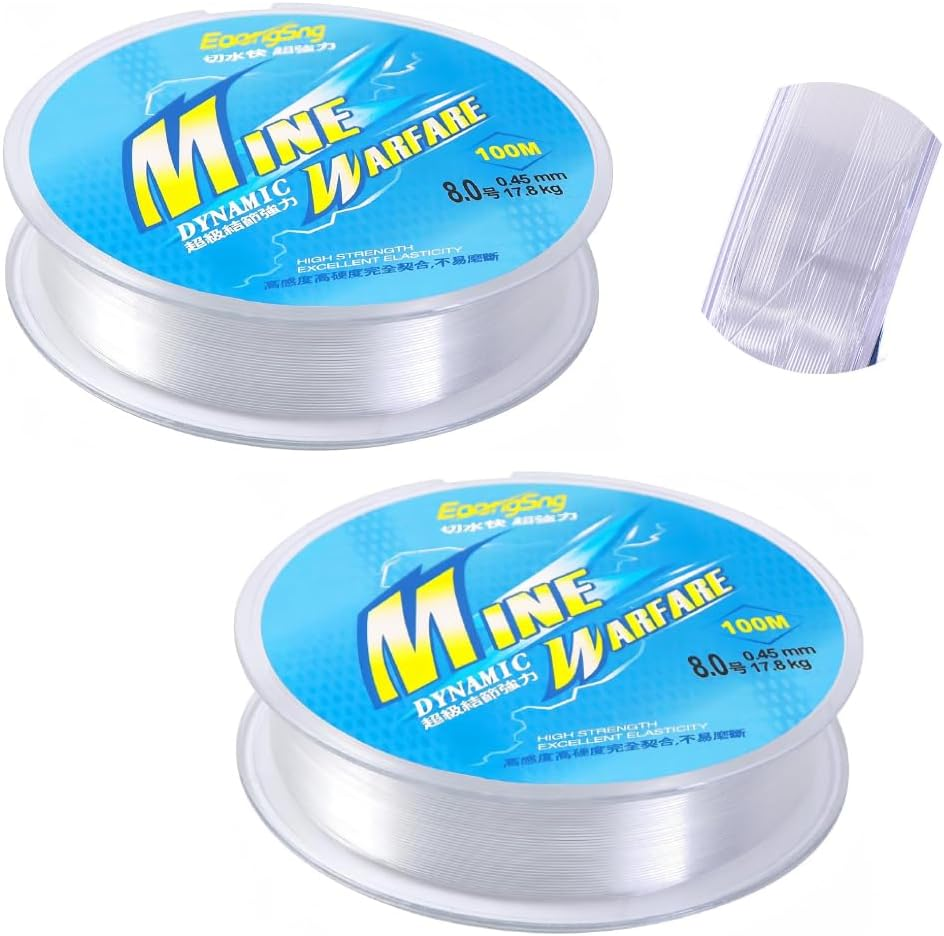 2 Roll Clear Fishing Line Set,100M,17.8Kg/45Mm Nylon Fishing Lines (Clear) image number 2