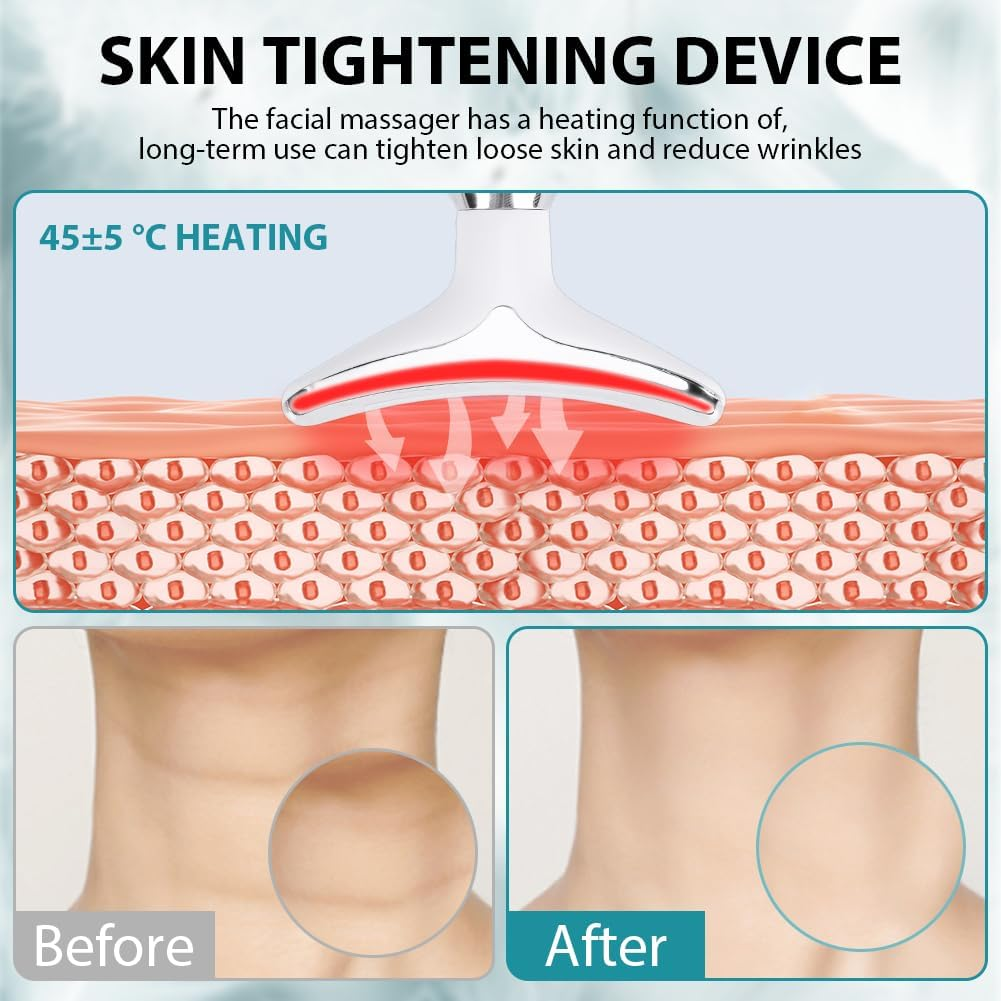 ACWOO Face Massager against Wrinkles, 3-In-1 Neck and Face Massager, Electric EMS Face Massage for Men and Women, 45&deg;C V Face Beauty Meter Facial Device, 7 Coloured LED Modes image number 4