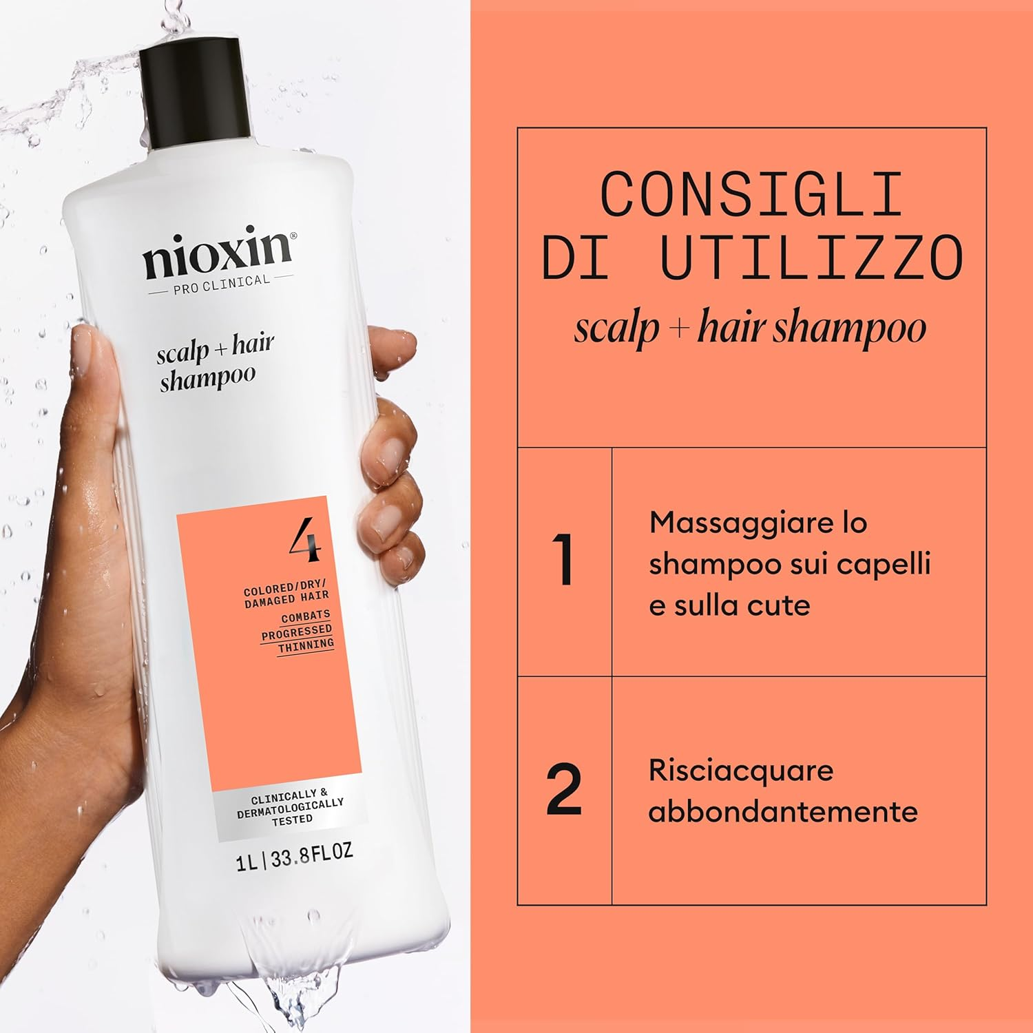 Nioxin System 4 Scalp plus Hair Thickening Shampoo for Damaged Hair with Progressed Thinning, 1000 Ml image number 2