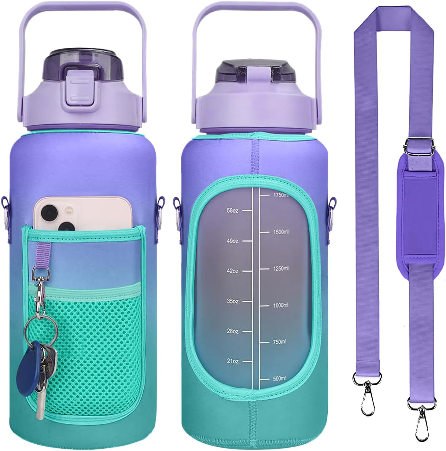 Water Bottle Holder with Adjustable Shoulder Strap & Pocket- Lightweight Water Bottle Sling Bag for 64Oz Sports Water Bottle Cover Protective Cover (F)
