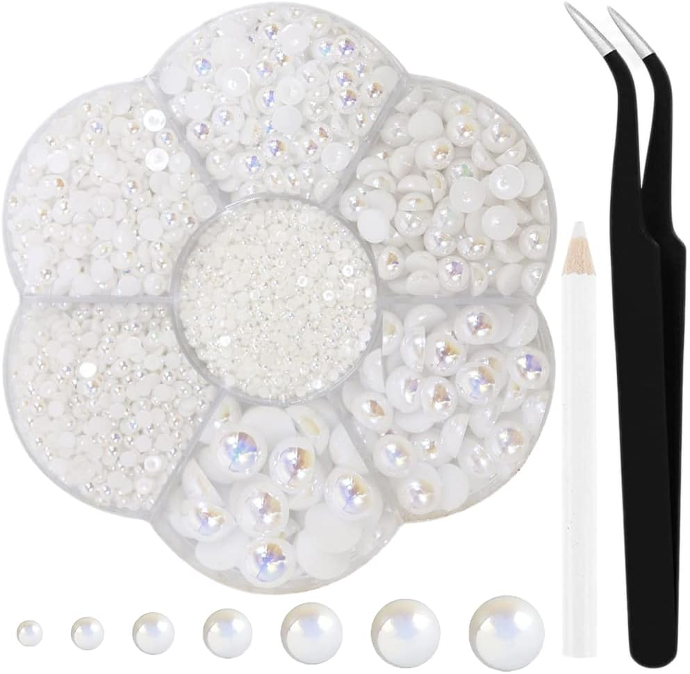 Aodse 6000 Pcs Nail Pearls for Nails Art, AB White Half Pearl for Crafts, Face Eyes Makeup, Charms DIY Crafting Charms Decorations Accessories - Ab Black image number 3