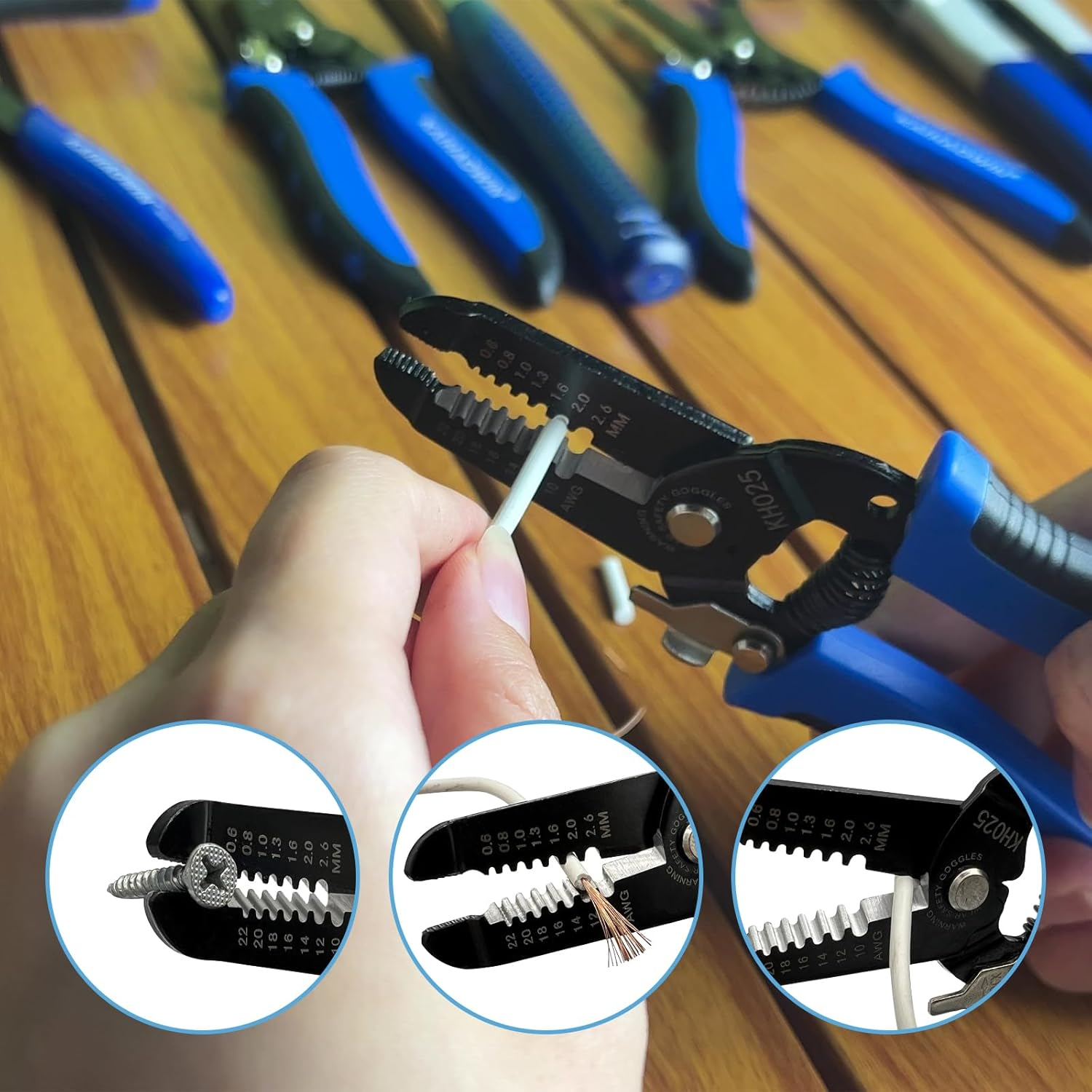 KAIHAOWIN 5 Pack Wire Stripper and Cutter with Safety Lock and Spring Loaded Professional Stripping Pliers Electrican Tool Small Gauge for 10-22 AWG Stranded Wire image number 2