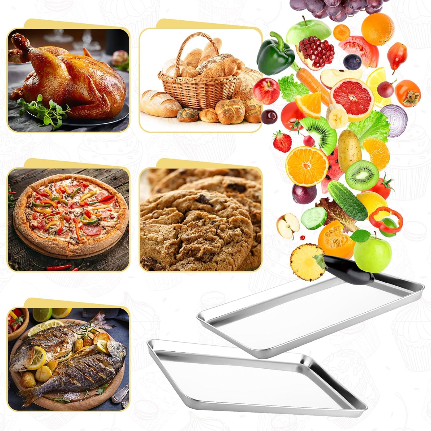 Mimorou 6 Pcs Baking Sheet Set Stainless Steel Cookie Sheet Cookie Baking Pan Bakeware Oven Tray Dishwasher Safe Commercial Grade Pans(20X14X1.2 Inch) image number 5