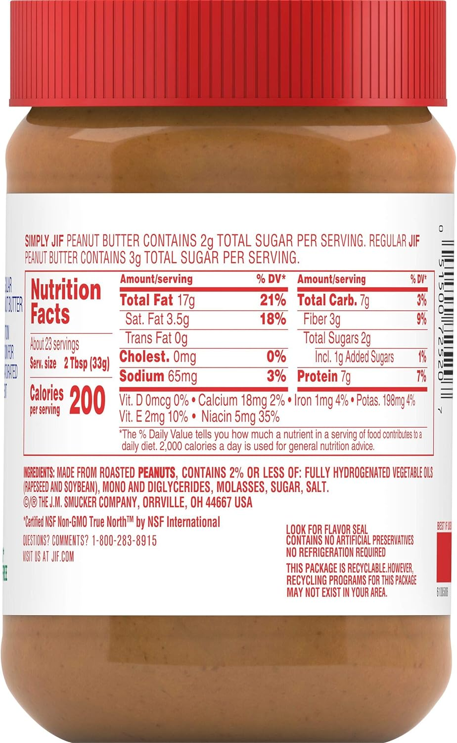 Simply Jif Creamy Peanut Butter, 27.3 Ounce (Pack of 1) image number 3