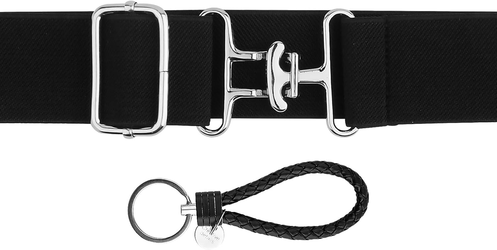 1.5In Elastic Equestrian Belt & Keychain, Horse Riding Belt with Surcingle Buckle Horse Bit Belt Comfortable Waist Belt Leather Key Strap for Equestrian Horseback Riding Sports
