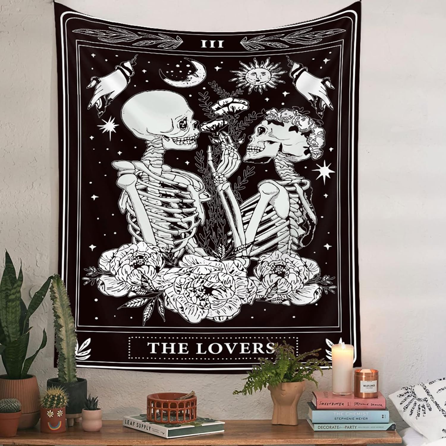 Skull Tapestries Black and White Skeleton Gothic Grunge Dark Witchy Wall Hanging Decor Tapestry for Bedroom Aesthetic Alt Room (30X40 Inches Vertical) image number 1