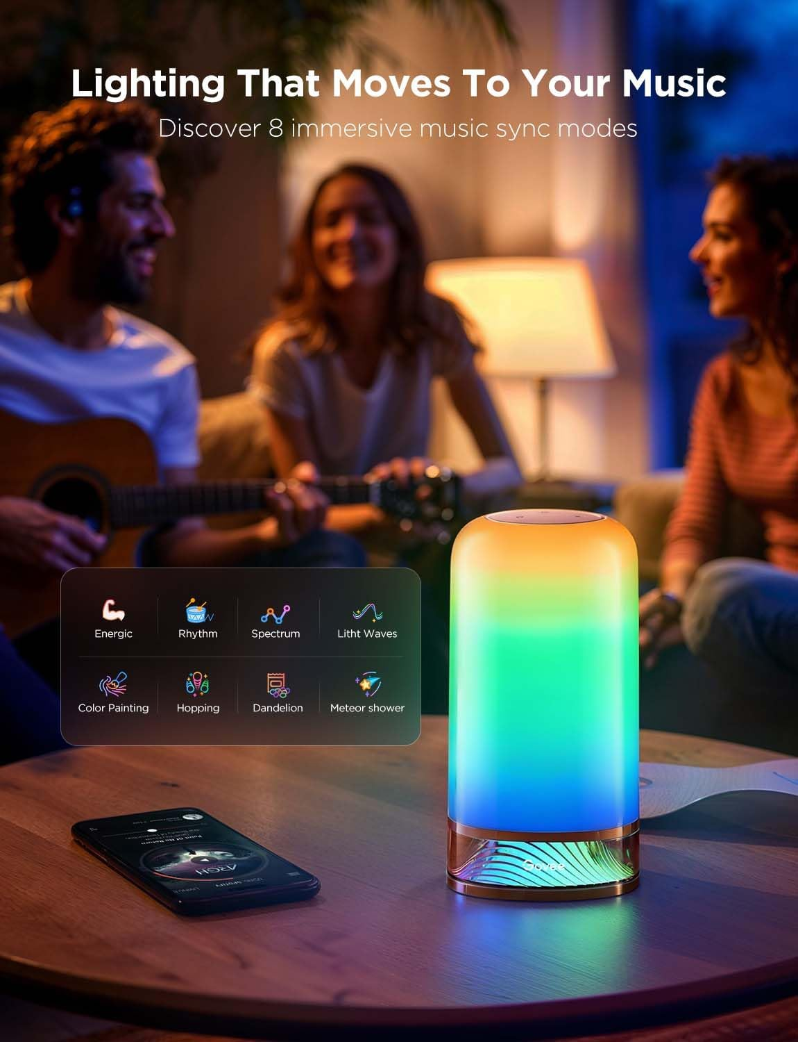 Govee Bedside Touch Table Lamp, Night Light Kids LED RGBICWW Works with Matter and Alexa, Music Sync, 64 Scene Modes, Timer, 2700-6500K Night Lamp for Bedroom, Kids, Living Room Decor(Corded Electric) image number 5