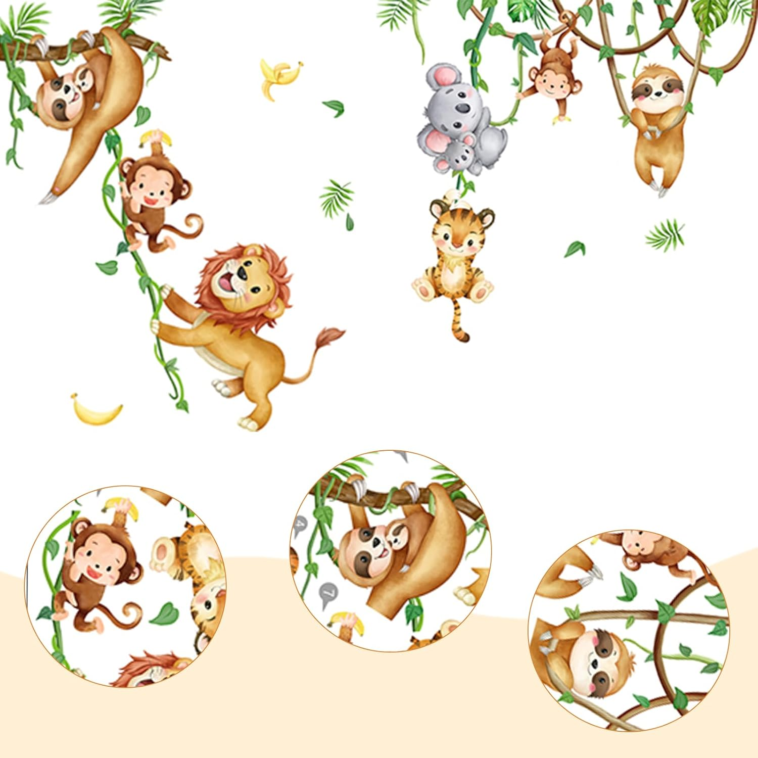 Jungle Animal Tree Wall Stickers Safari Animals and Trees Wall Stickers Peel and Stick Art Decals Suitable for Baby Room Playroom Bedroom Classroom Kindergarten Wall Decoration (30X60Cm) image number 4