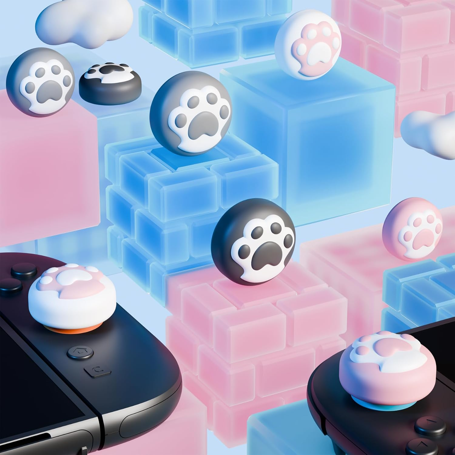 Playvital 8 Pcs Thumb Grips for Nintendo Switch 2, Kawaii Silicone Thumbstick Caps for Switch 2, Analog Cover for Joycon 2 Joystick Caps - Cat Paw image number 5