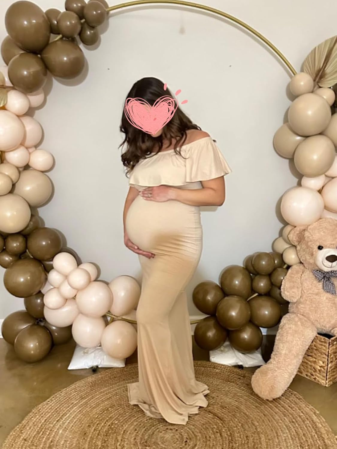 Glampunch Womens off Shoulder Maternity Dress Ruffles Elegant Slim Gowns Fit Maxi Photography Dress image number 3