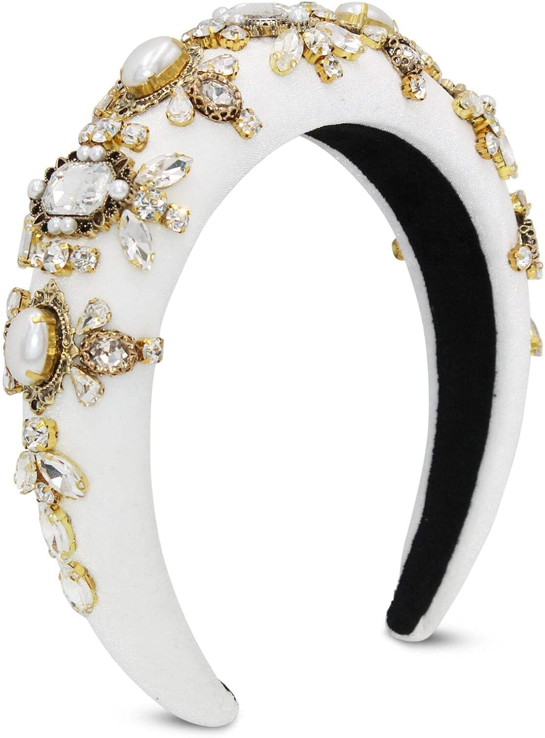 Morgan & Taylor Ophelia Beaded Padded Headband - White, Chic Statement Accessory White image number 3