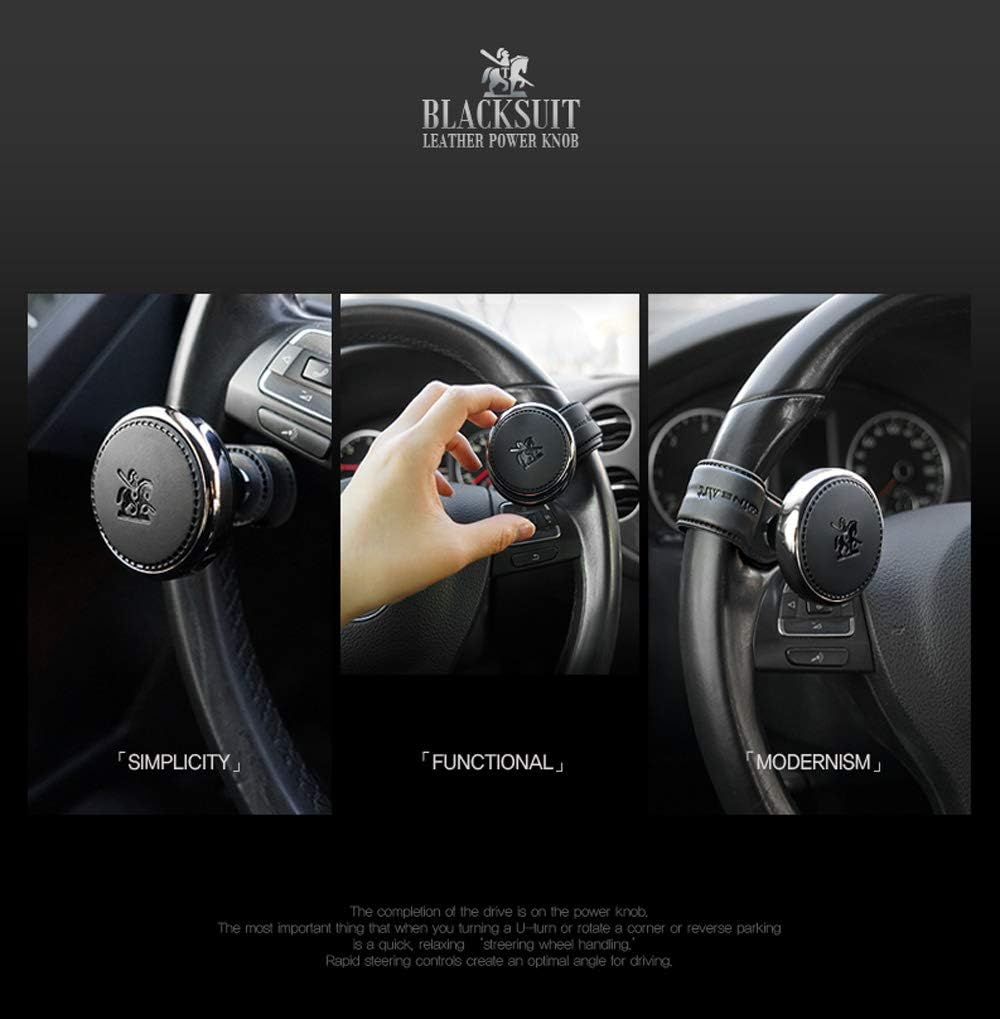 BLACKSUIT Leather Power Knob - Mountable Vehicle Handle Spinner for All Models - Car Accessories Luxury Hi-Quality Steering Wheel Knob - Black - Black image number 6