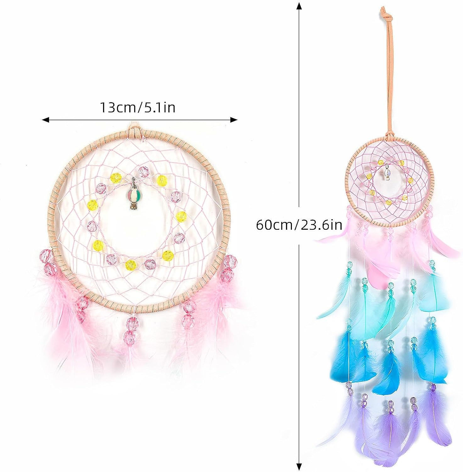 Oundarm Pink Dream Catcher Wall Hanging Ornament with Colorful Feathers Beads for Girls Women Kids Adults, Handmade Dream Catcher Home Decor for Window Nursery Bedrooms Accessory