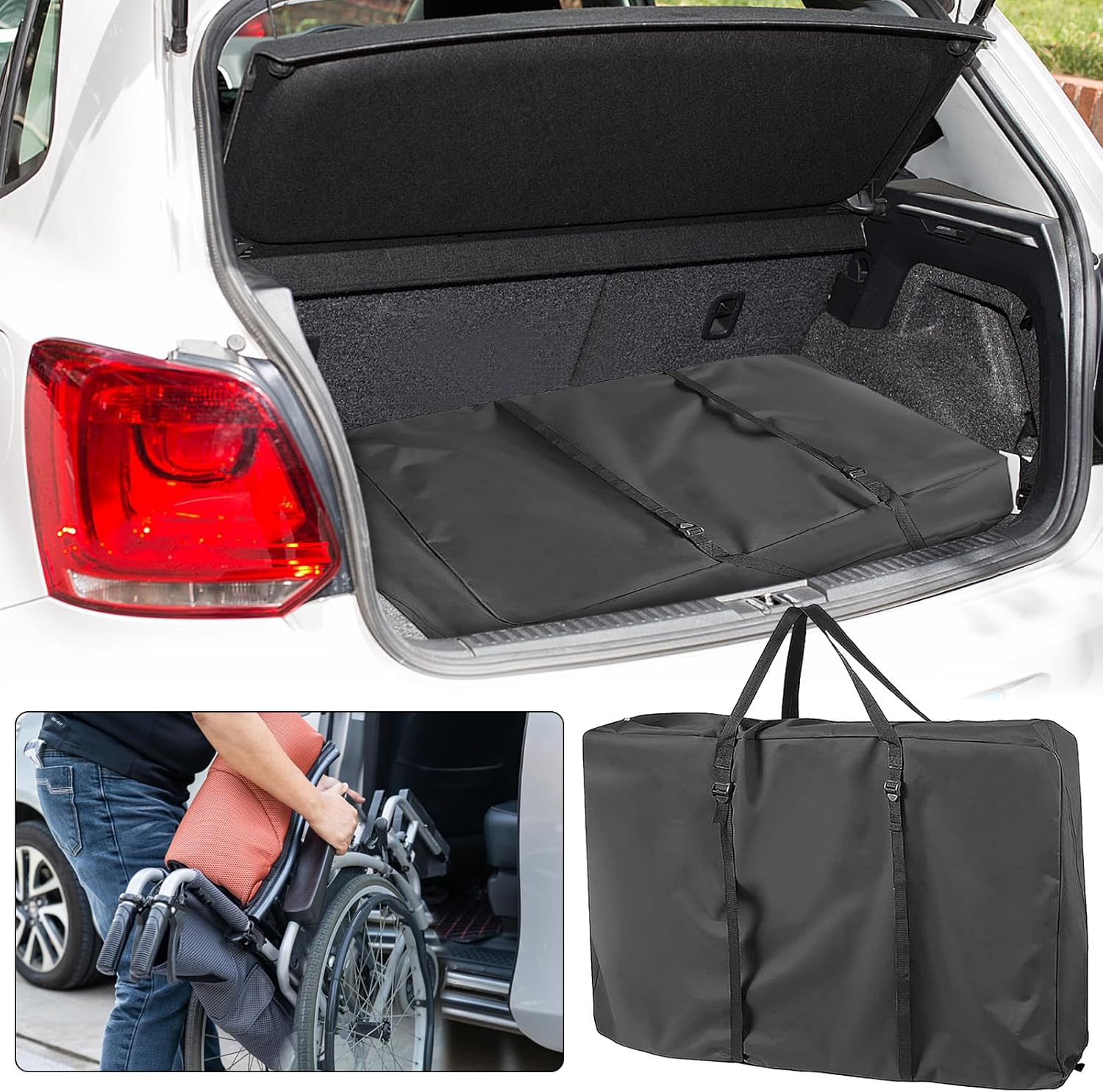 Wheelchair Storage Bag,110 X 74 X 28Cm 600D Oxford Cloth Wheelchair Backpack Bag with Zipper, Large Capacity Foldable Wheelchair Travel Bag for Outdoor image number 3