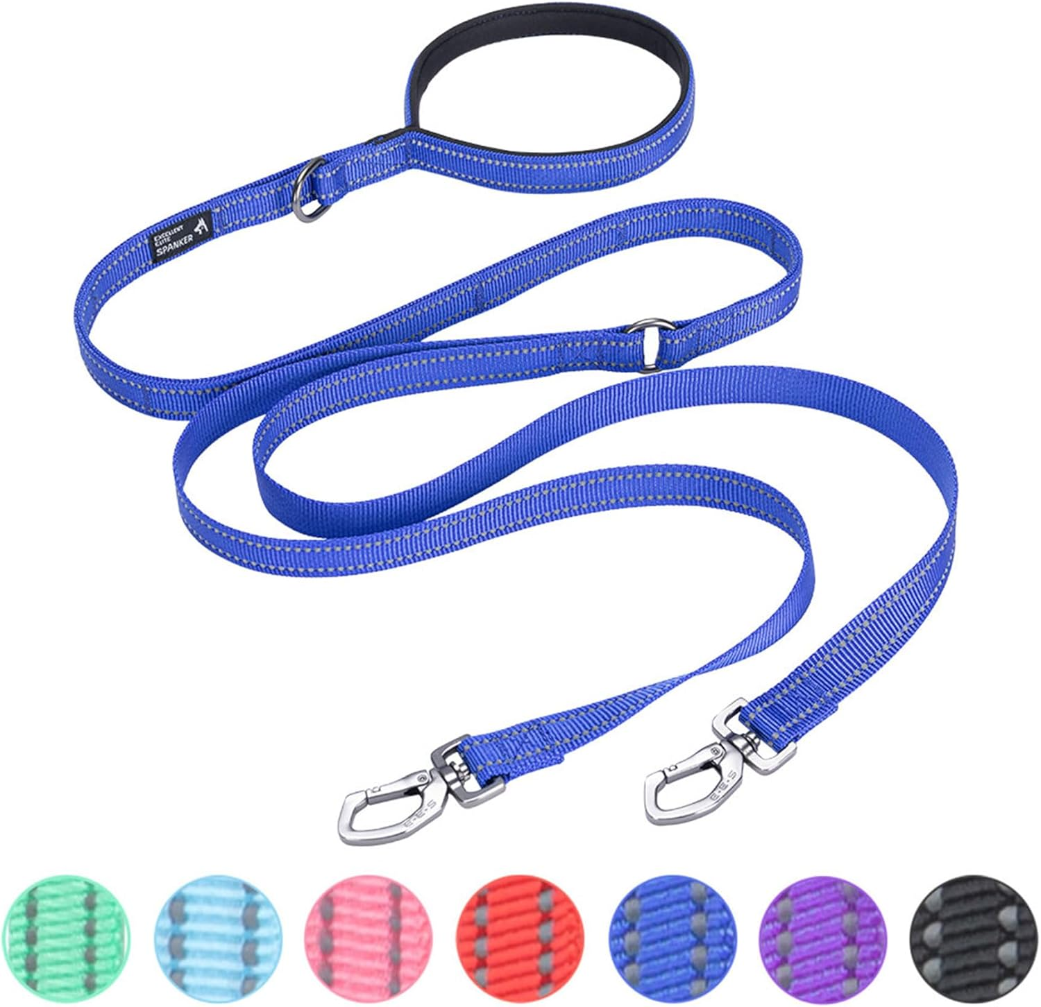 EXCELLENT ELITE SPANKER Reflective Dual Dog Leash Double Dog Leash 5FT Multiple Dog Leash with Padded Handle for Two Dogs Walking Training(Light Blue)