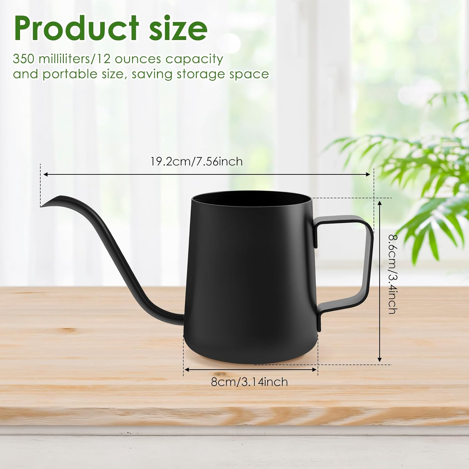 Fwqofvk 12Oz/350Ml Small Watering Can, 304 Stainless Steel Plant Watering Can with Ergonomic Handle, Rustproof Watering Pot for Indoor Plants (Black) - Silver image number 7