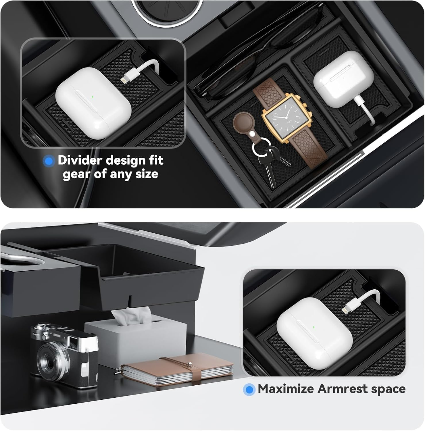 5PCS Center Console Organizer Set for Model Y Juniper Accessories, Model 3 Highland Shockproof Noiseless Storage Tray, Cup Holder & Armrest Drawer Organizer Accessories .EN1 Yl(5Pcs Set) image number 5