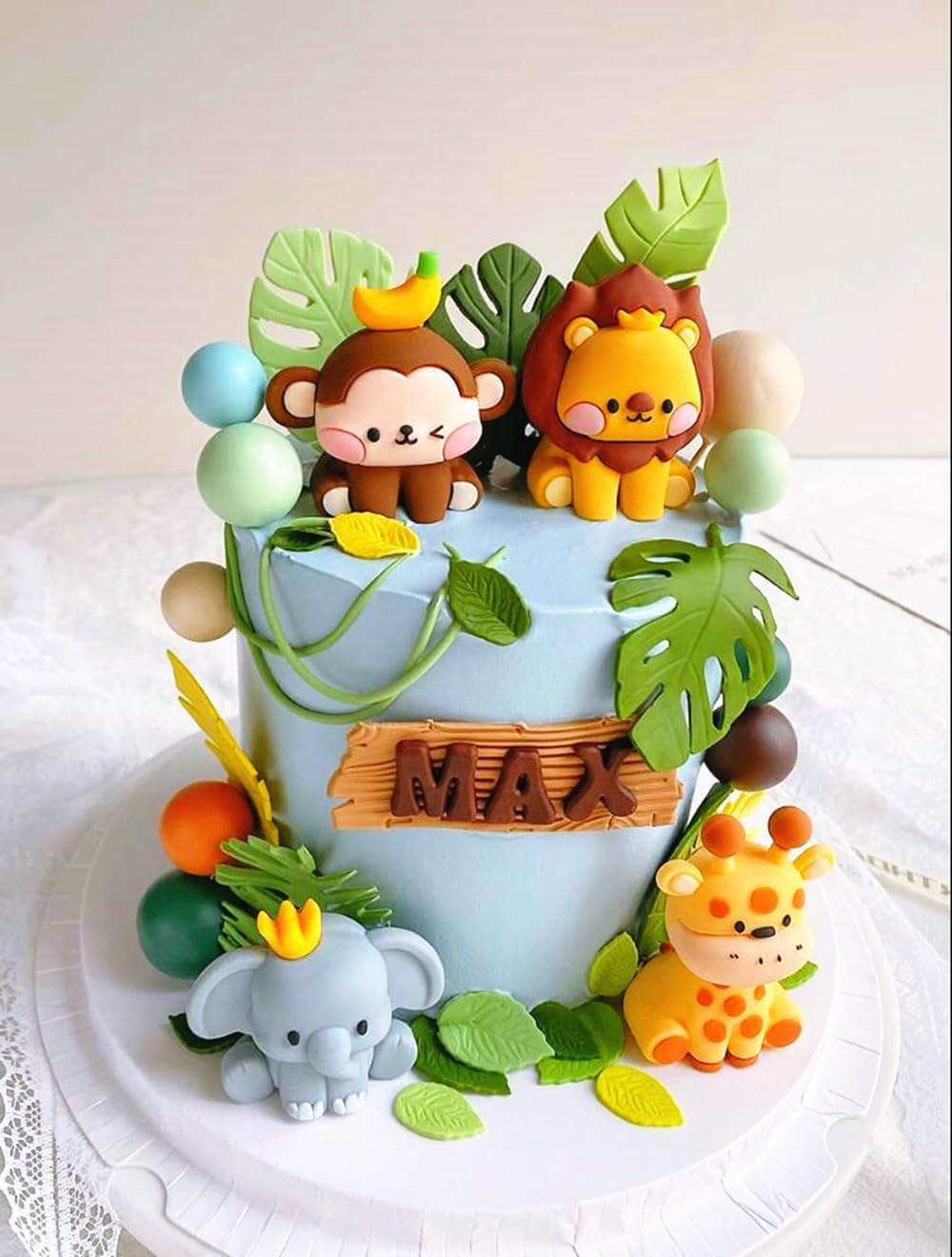 Jevenis Jungle Animals Cake Decoration for Wild One Safari Birthday Party - Giraffe, Elephant, Lion, Tiger Themed Decorations - Gold2 image number 2