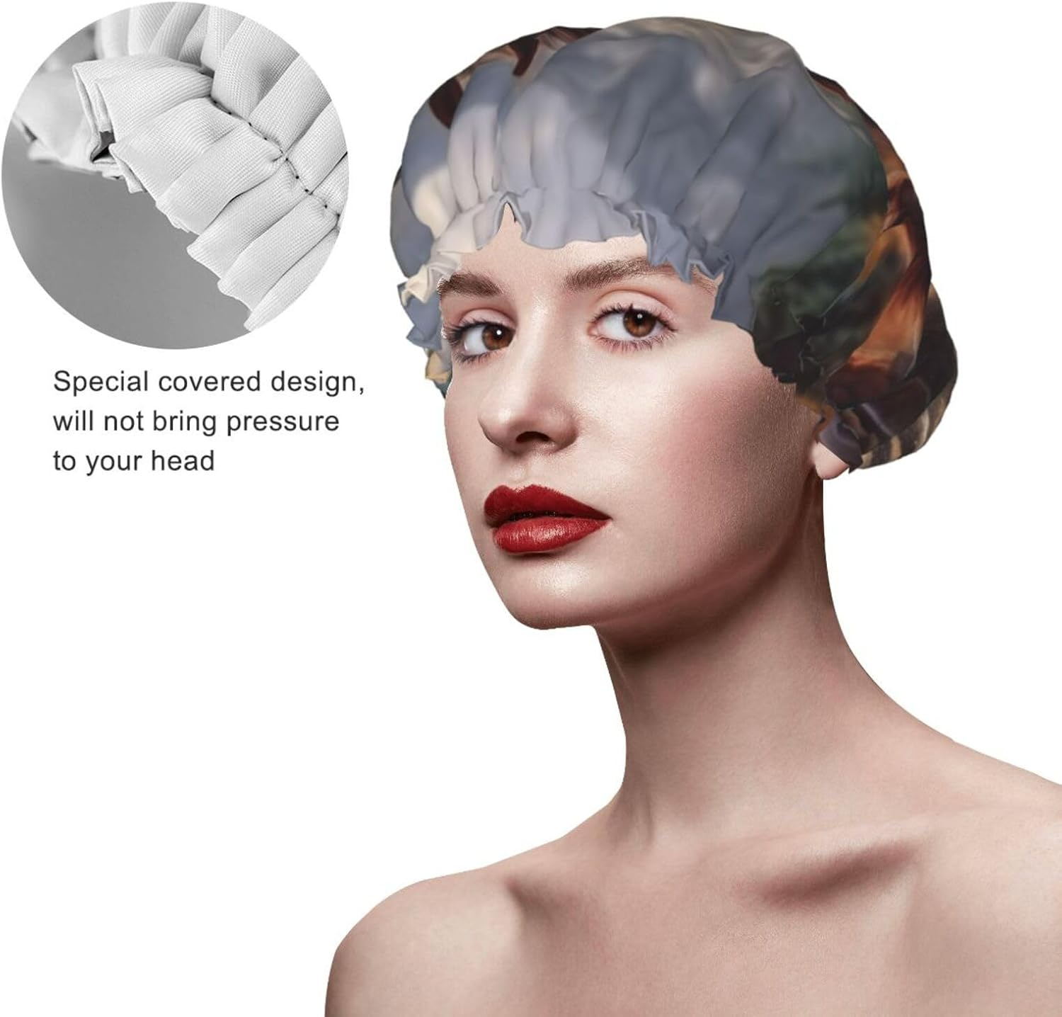 Reusable Shower Cap for Women Men Large Waterproof Shower Bonnet Washable Bath Cap Horses Hair Hat Elastic Band Double Layered Shower Hat for Long Hair, Braids