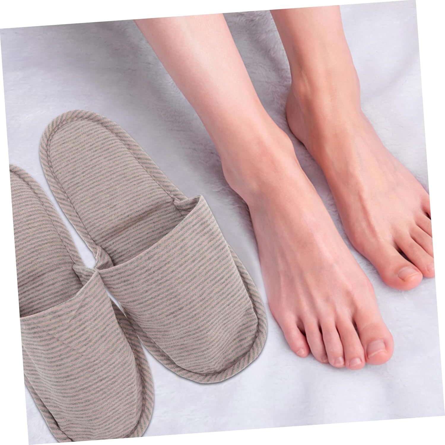 1 Pair Portable Foldable Slippers Storage Bag Lightweight Cotton Slippers Open Toe Soft Sole Suitable for Hotel and Travel White image number 2