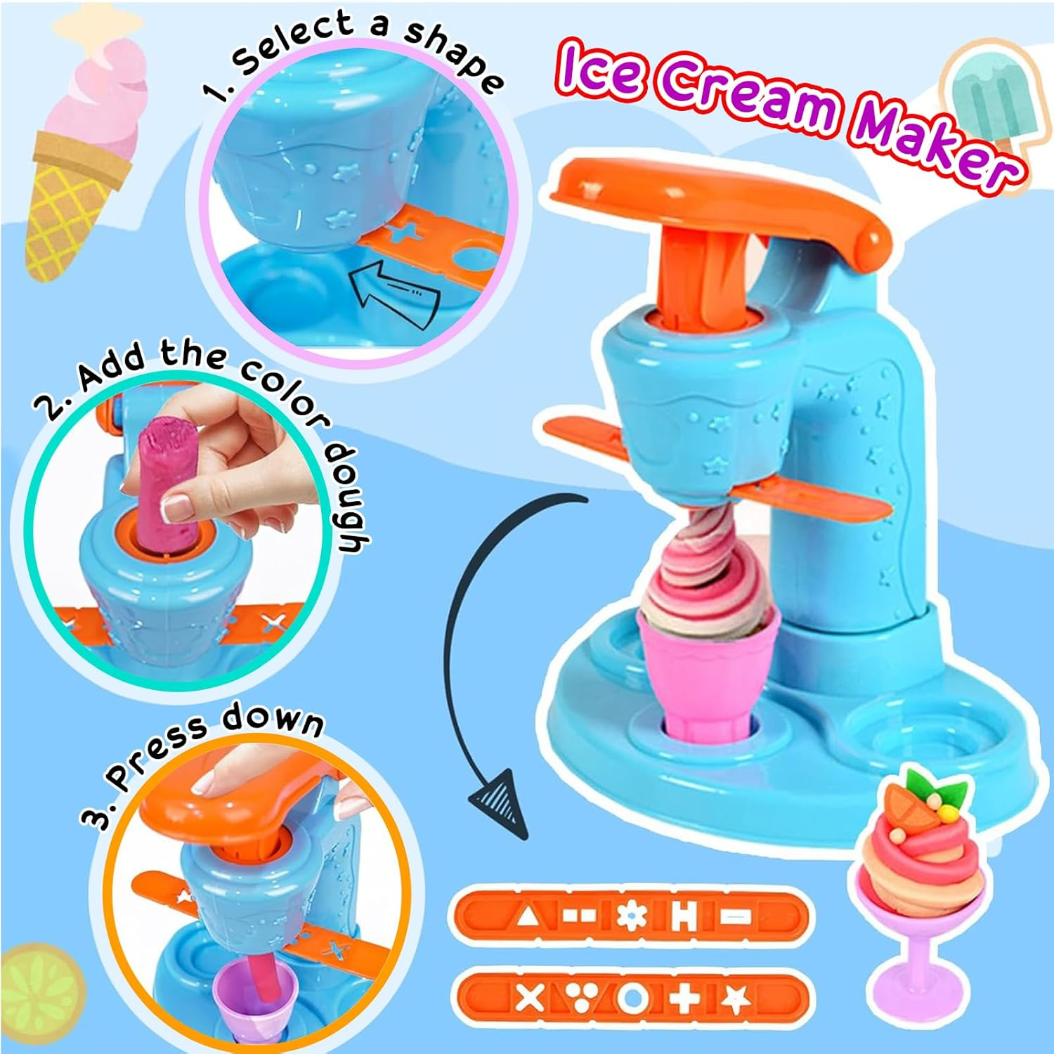 3 in 1 Color Dough Kitchen Creations Set Ice Cream Noodle Hamburger Maker Machine Art Crafts Food Modeling Play Toys Deluxe Tools Kit for Boys Girls Kids Toddlers Ages 3+ (12 Colors Dough) image number 5