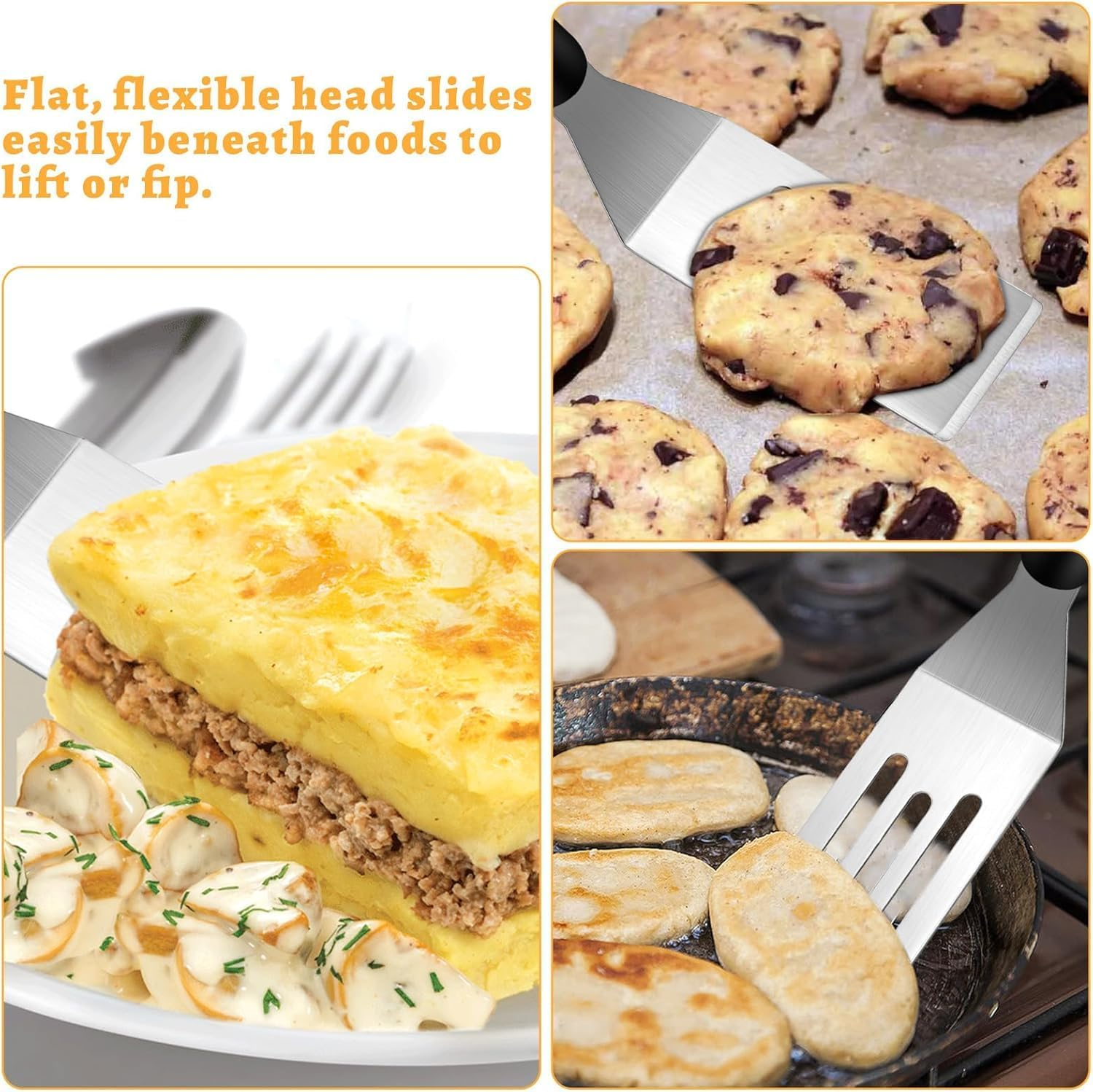 Mini Stainless Steel Spatulas Set, 2 Pieces Mini Spatula Small Metal Spatula with Non-Slip Handle,Stainless Steel Small Spatula Brownie Spatulas for Kitchen, Desserts image number 1