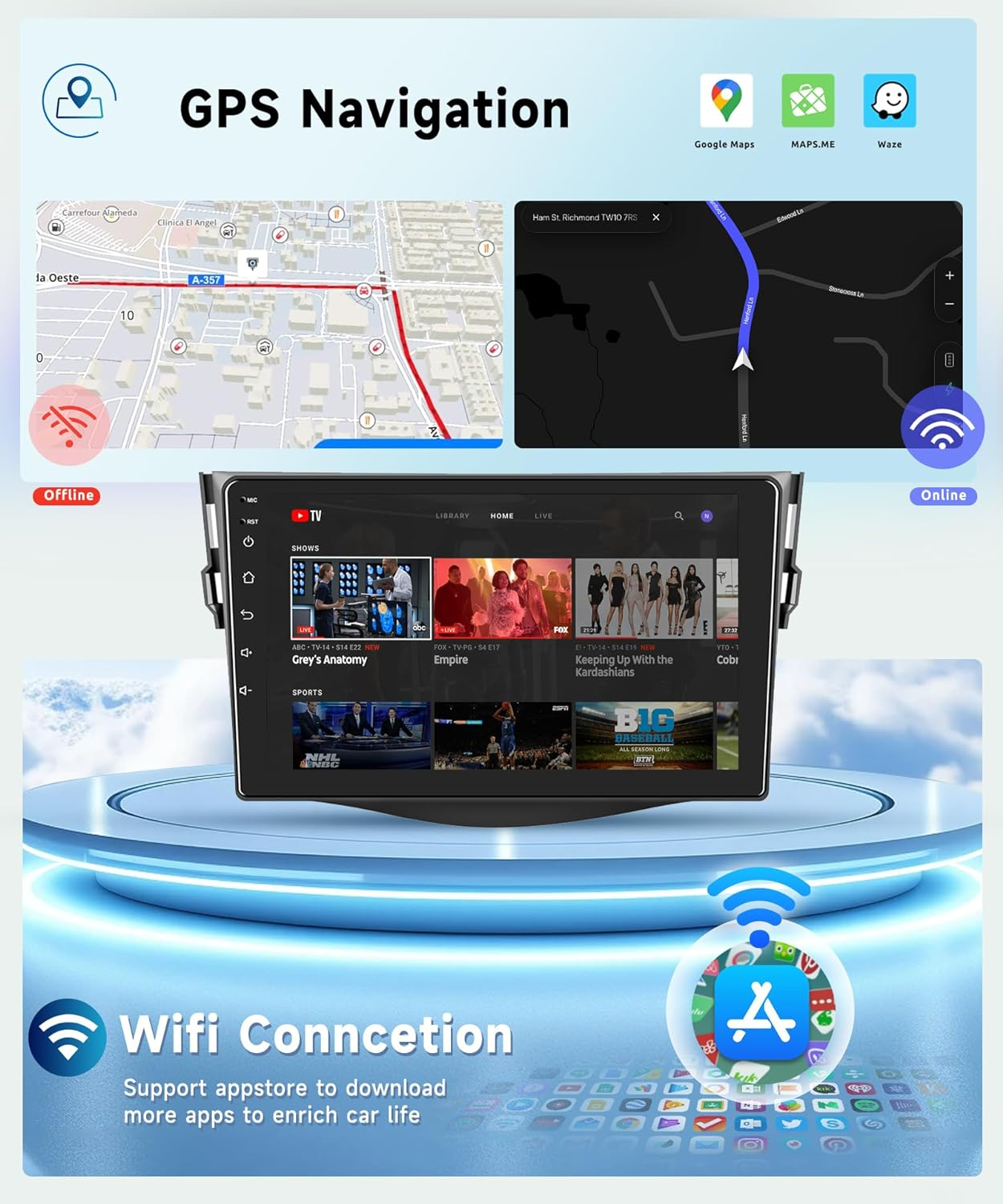 Podofo 8-Core 4G+64G Car Radio for Toyota RAV4 2007 2008 2009 2010 2011, Wireless Apple Carplay Android Auto Car Stereo, 9&rdquo; IPS Touchscreen with Wifi, GPS, Bluetooth,Fm/Rds, 34EQ DSP, Rear Camera image number 5