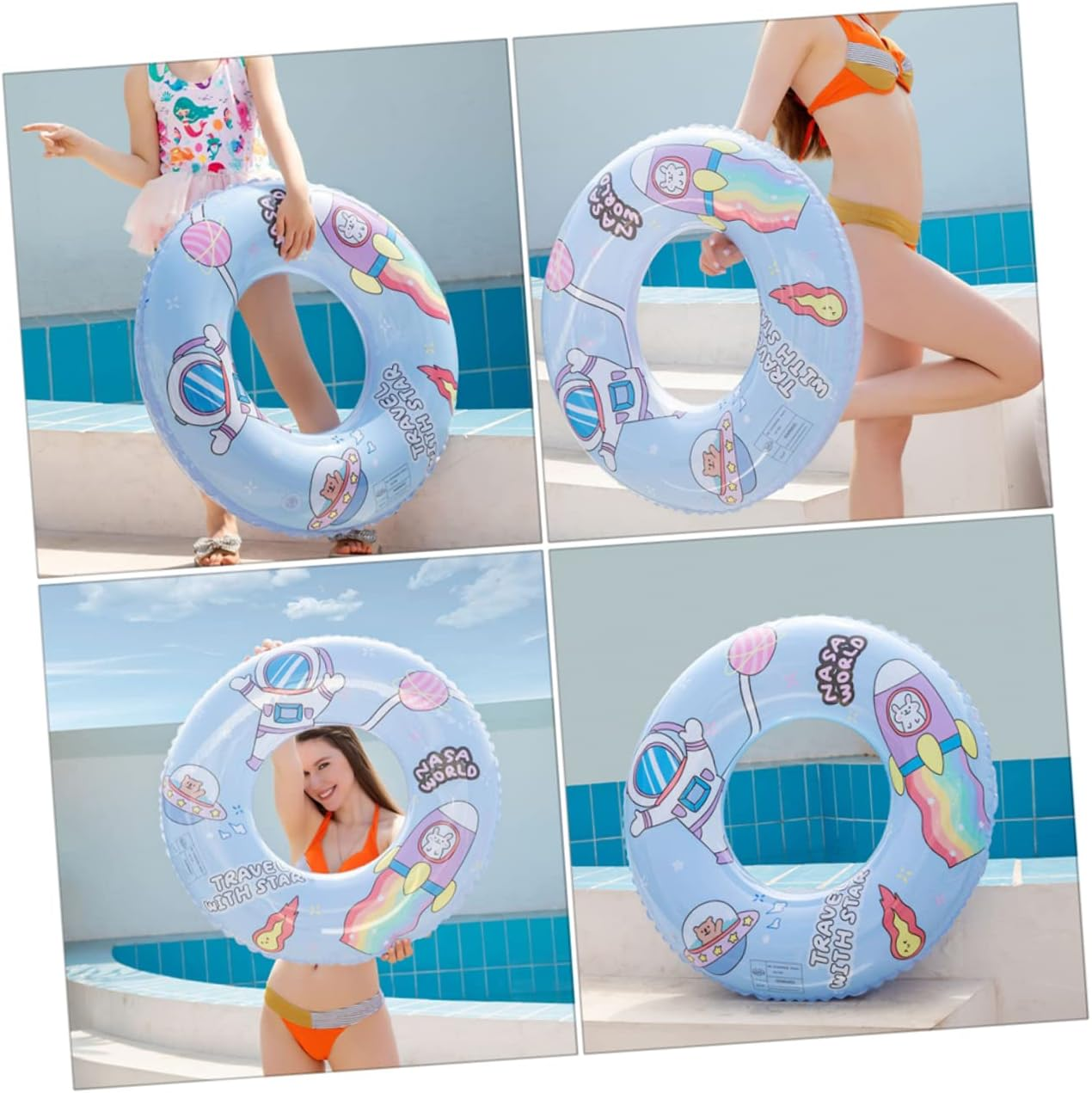 ERINGOGO Cartoon Rabbit Astronaut Pattern Inflatable Lifebuoy PVC Swim Ring Adult Swim Ring Leakproof Nozzle Comfortable image number 5