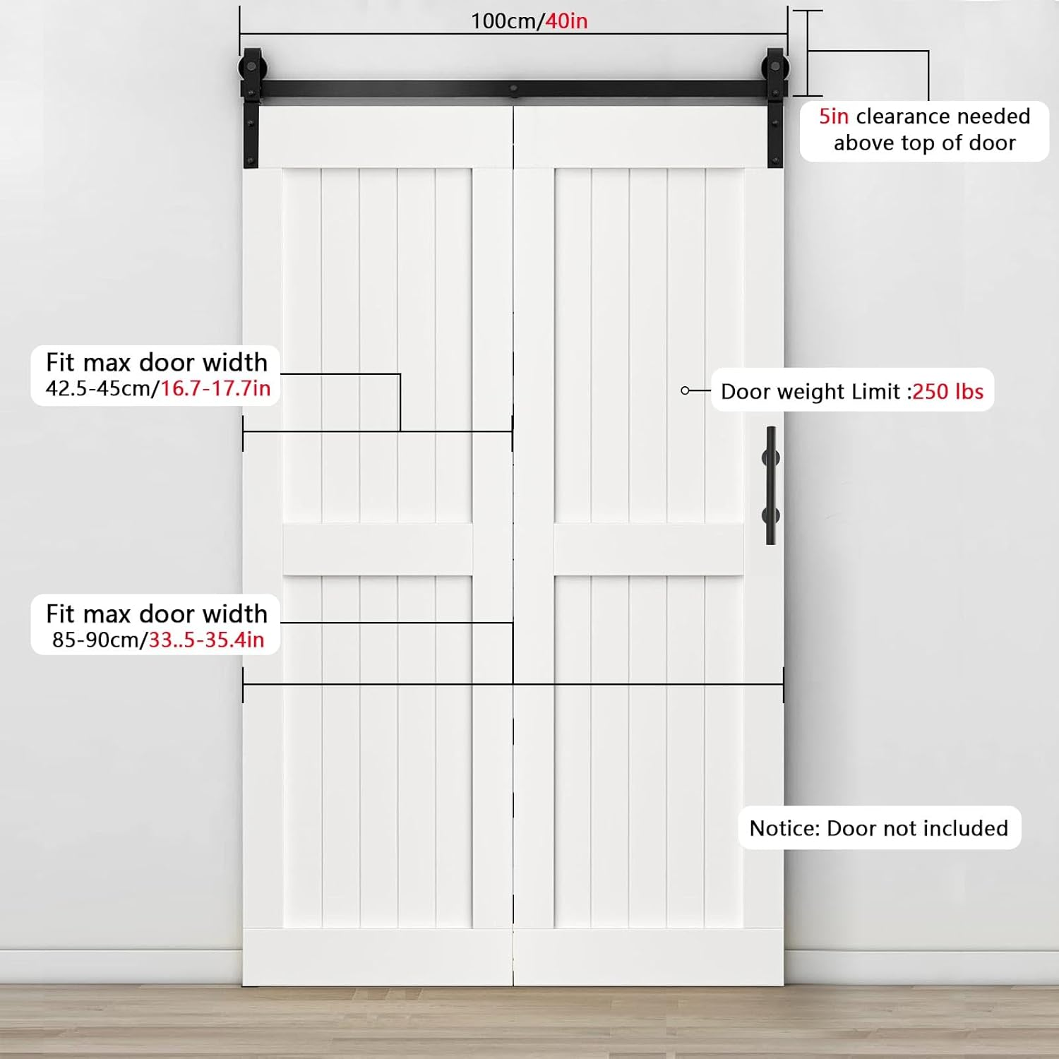 40IN/1M Bi-Folding Barn Door Hardware System, Bifold Barn Door Hardware Kit Bifold Door Hardware Bifold Closet Doors Bi Fold Door Hardware Kits Double Folding Doors for Closets, Bedrooms, Pantries