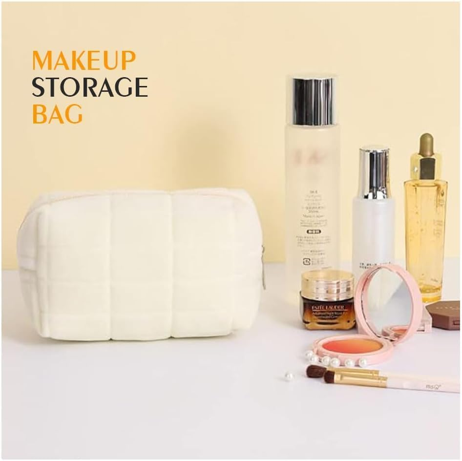 1 Pack Plush Makeup Bag Cosmetic Bag Large Capacity Pencil Pen Case, Zipper Travel Toiletry Pillow Bag, Pouch Holder Box Organizer Aesthetic Stationery Supply for Girls Adults (White) image number 6