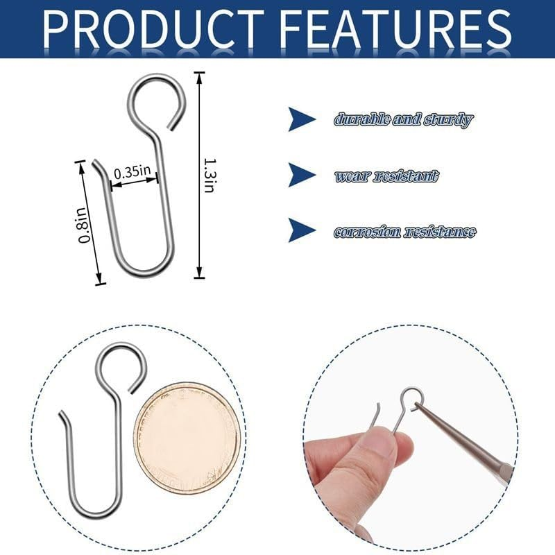 Generic Metal Curtain Hooks &ndash; 50 Pack Drapery Hooks Curtain Track Hooks Hanger S Hooks Hardware Hooks Small Clips for Ceiling Curtains Track Indoor/Shower/Window (Style1, One Size) image number 1