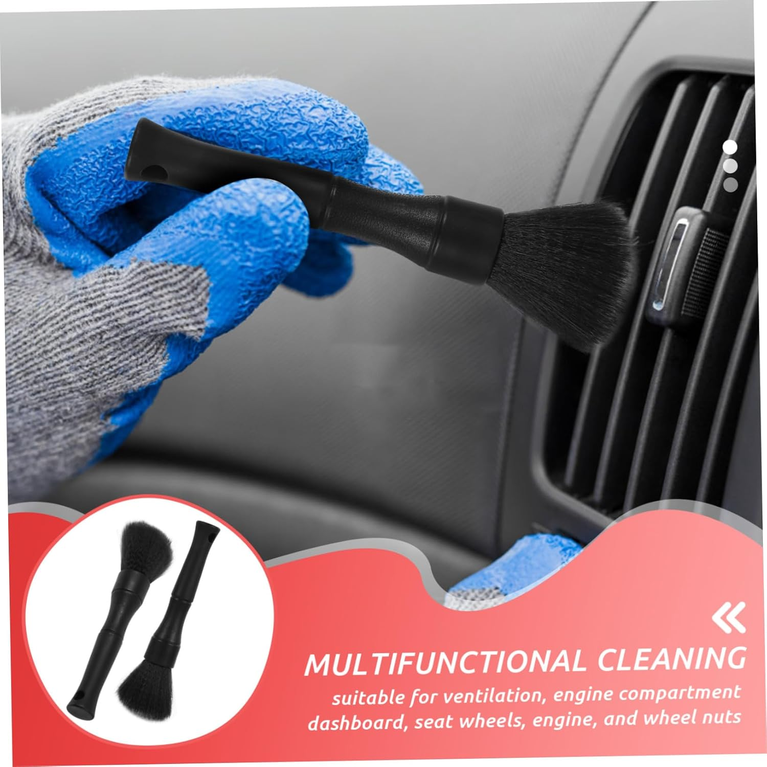 HOODANCOS 2Pcs Soft Bristle Car Detailing Brush Set for Interior Cleaning Vent Engine Bay Dashboard Detail Brushes Automotive Cleaning Tools for Wheels and Nuts image number 5