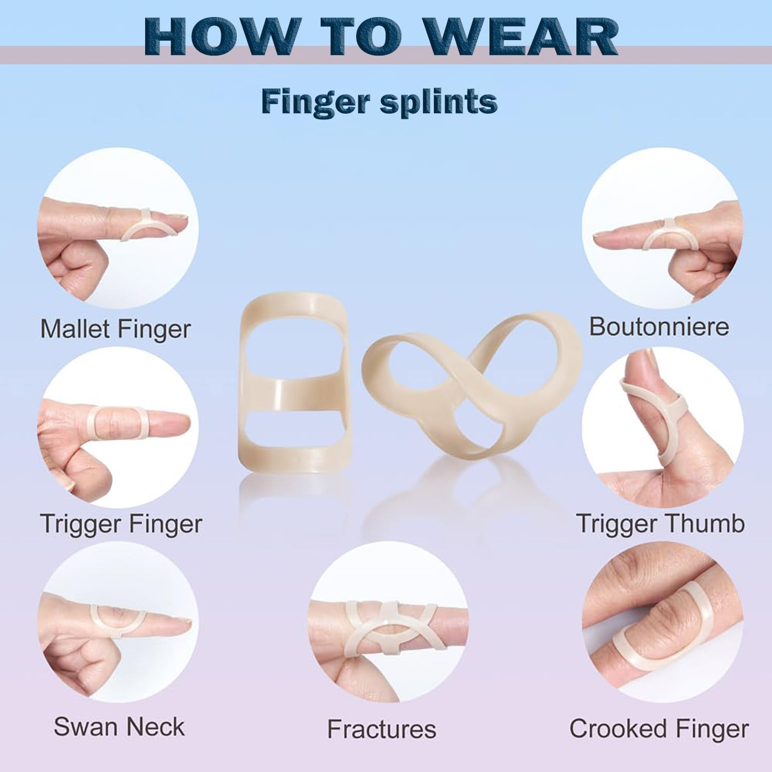 SILHOL 7 Pieces Finger Splint Set for Arthritis and Trigger Finger Relief, Oval Finger Braces for Thumb, Index, Middle, Ring and Pinky Fingers (Sizes 5-11), Joint Pain Relief, Injury Recovery