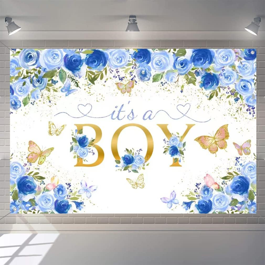 It'S a Boy Baby Shower Background Blue Flowers Baby Shower Photography Background Flower Baby Boy Party Decorations Party Banner Fabric Sign Poster image number 1