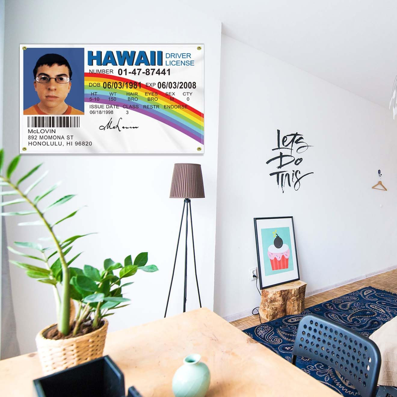 Large 3&times;5 FT Mclovin ID Flag, Big Fake Driver License 100D National Banner,Decor Garden with 4 Brass Gromment image number 4