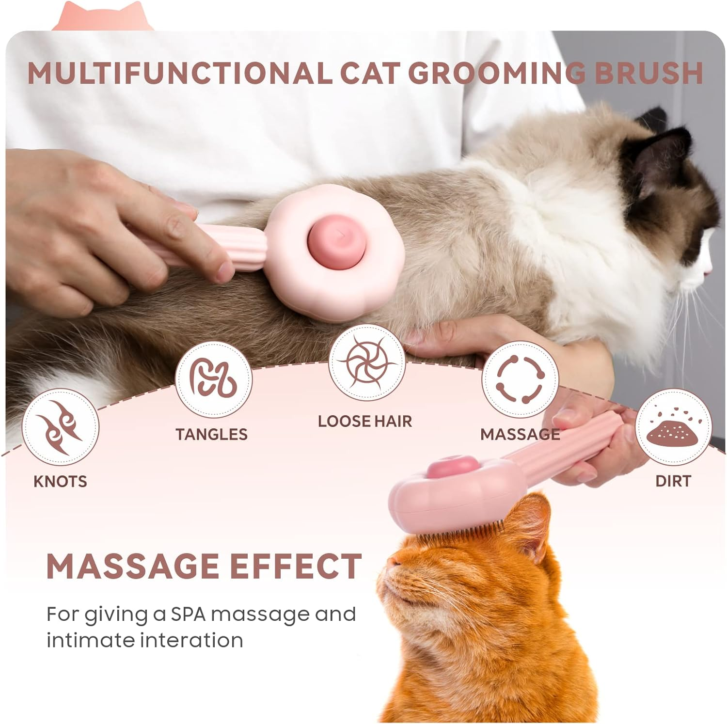 Cat Brush Cat Comb, Baytion Dog Brush Cat Grooming Brush for Short Long Hair Haired Cats Puppy Kitten, Self-Cleaning Massage Combs to Remove Loose Undercoat, Mats, Tangled Hair and Shed Fur image number 3