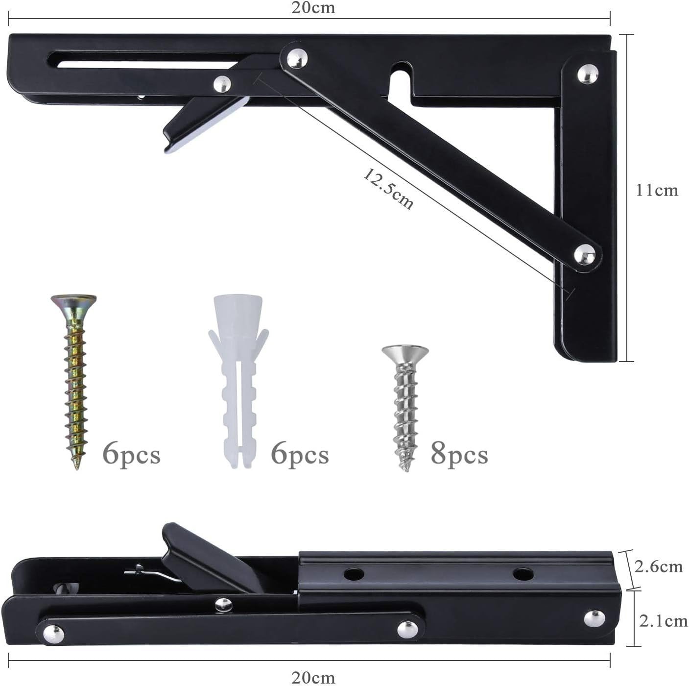 Beinhome Folding Console Heavy Duty 2 Pieces 200 Mm Shelf Brackets Foldable Black Folding Shelf Brackets Table Folding Hinge Load Capacity 50 Kg / 110 Lb for Table Tops Folding Table Wall Table Space image number 4