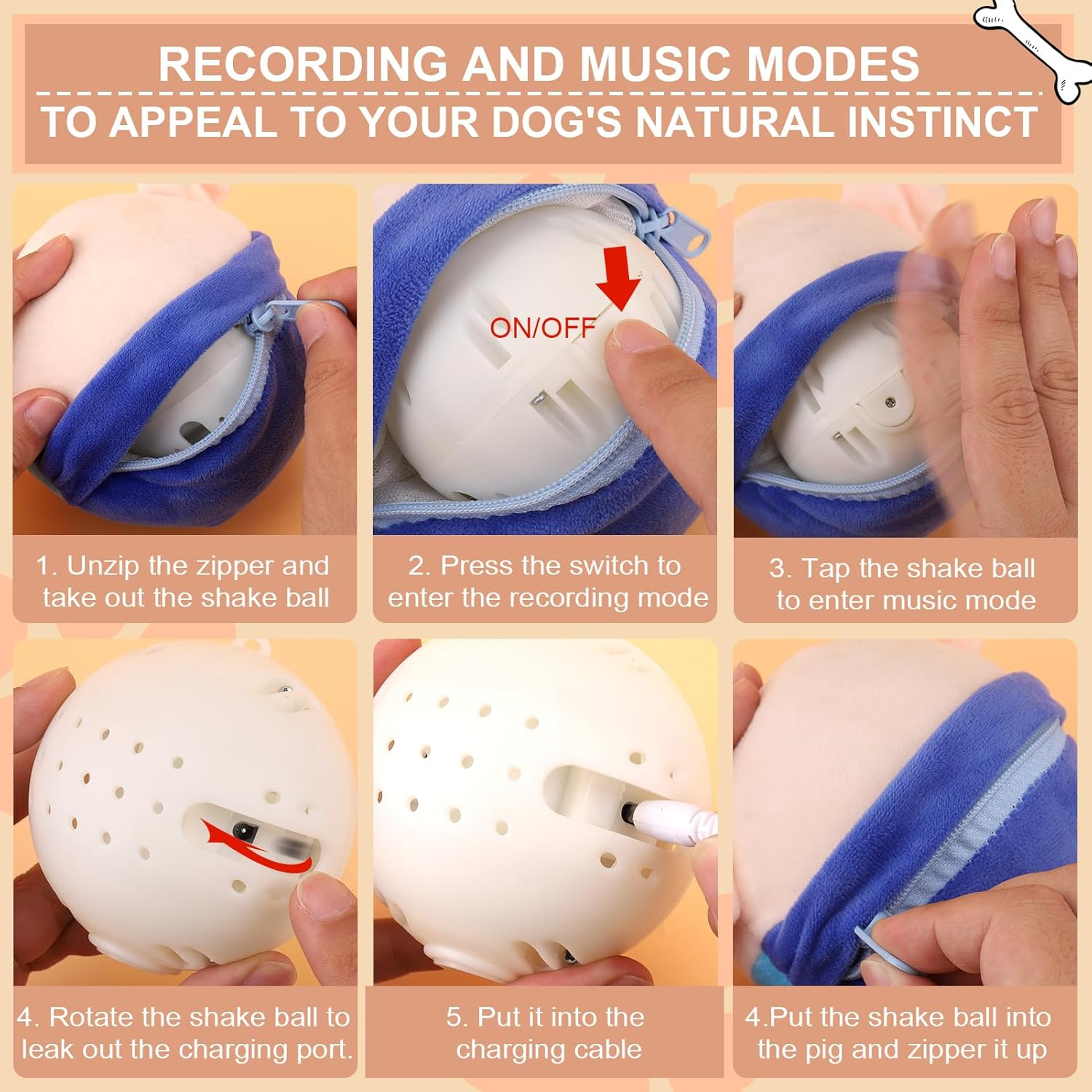 BABORUI Interactive Dog Toys Pig, Jumping Squeaky Dog Toys with Recording and Music Modes, Rechargeable Moving Dog Chew Toys for Small/Medium/Large Dogs to Keep Them Busy(Blue Pig) image number 6